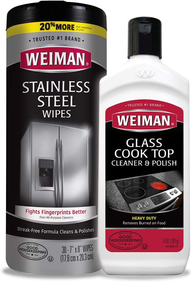 Weiman Heavy Duty Cooktop Polish & Stainless Steel Wipes - Powerful Appliance Kitchen Cleaning Kit