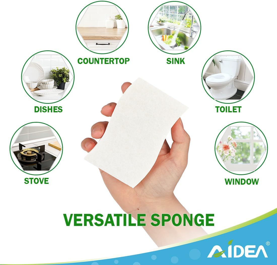 AIDEA Non-Scratch Scrub Sponge-6Count, Sponges Kitchen, Natural Sponge for Non-Stick Cookware