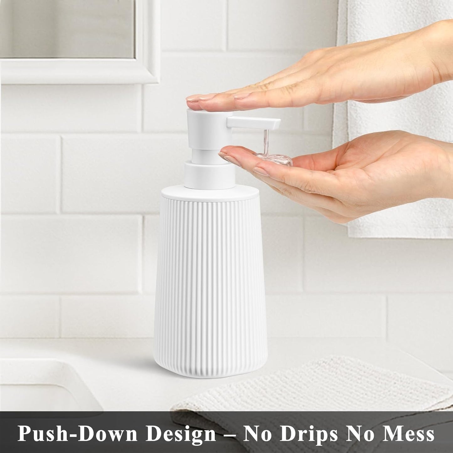 White 2 Pack Hand Soap Dispensers with No Rust Pump for Bathroom and Kitchen Countertops Refillable