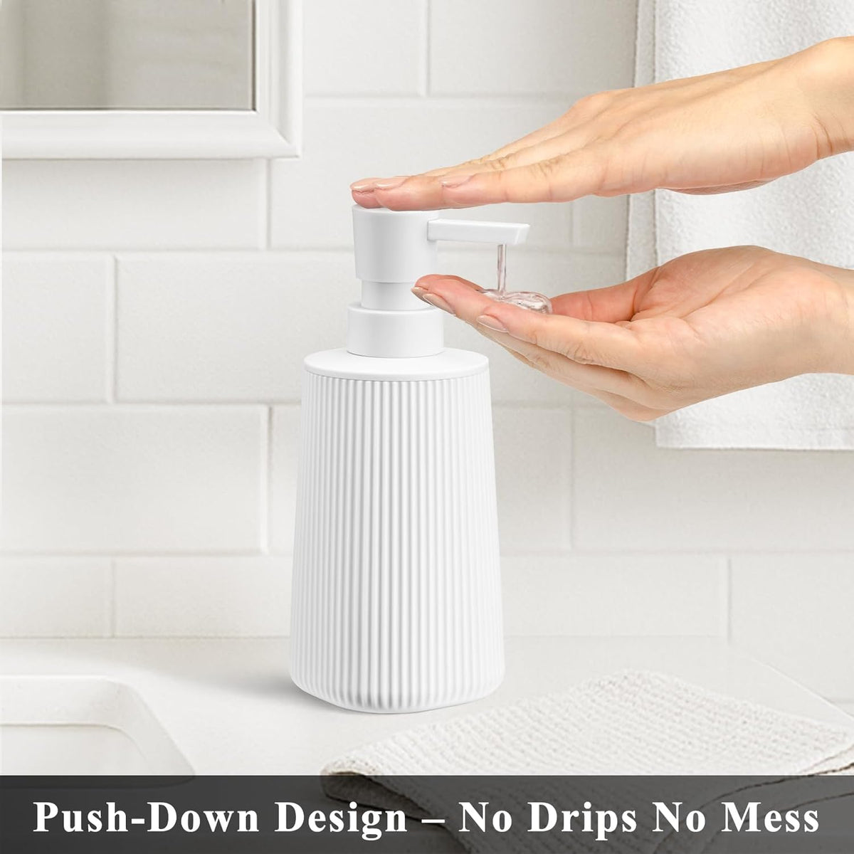 White 2 Pack Hand Soap Dispensers with No Rust Pump for Bathroom and Kitchen Countertops Refillable