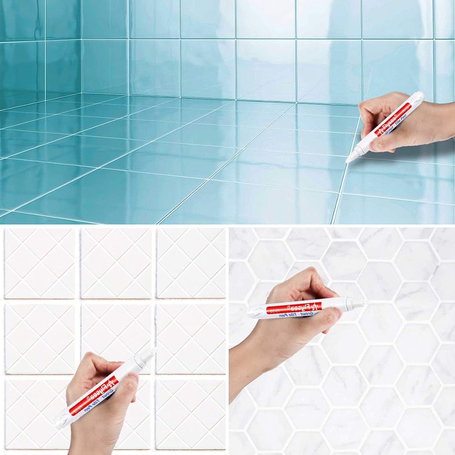 Grout Pen 12 Pack Water Based Tile Marker Repair Pens Professional for Bathroom, Kitchen, Parlor