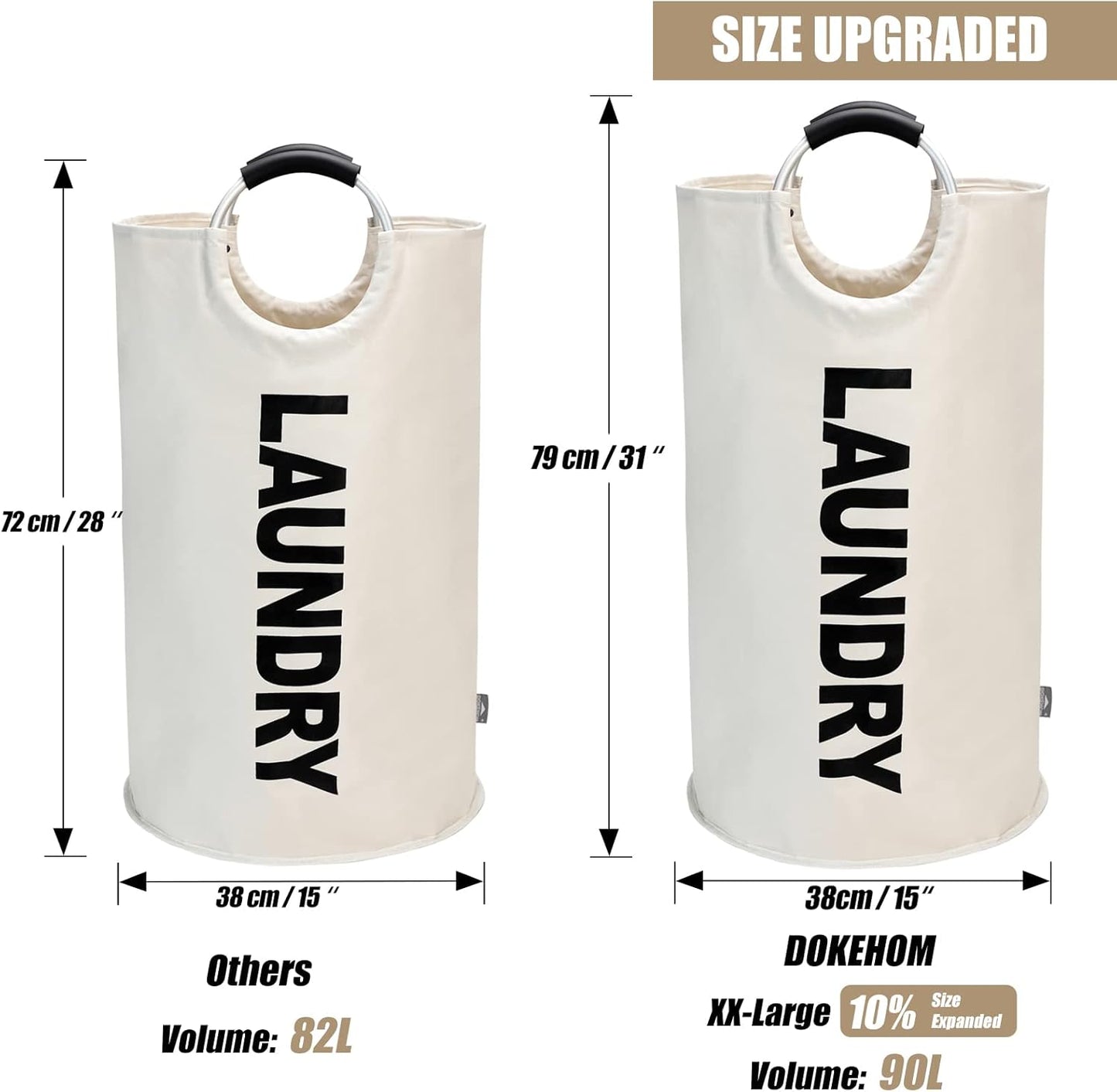 DOKEHOM 90L Large Laundry Basket, Collapsible Laundry Bag, Freestanding Tall Clothes Hamper