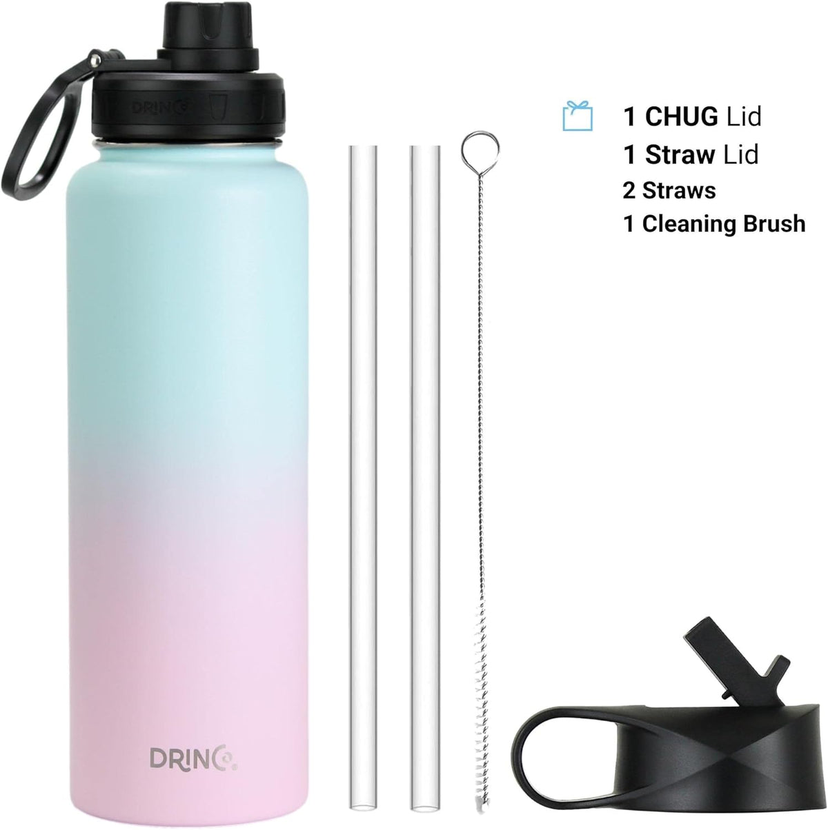 DRINCO Stainless Steel Water Bottle Spout Lid Vacuum Insulated Double Wall Water Bottle Wide Mouth
