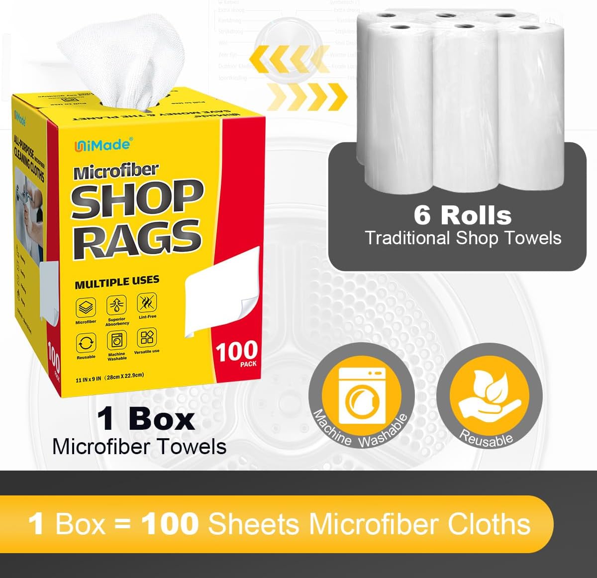 Shop Rags, 100 Sheets Microfiber Cleaning Cloth Commercial Grade Washcloths Lint-Free Bulk Shops