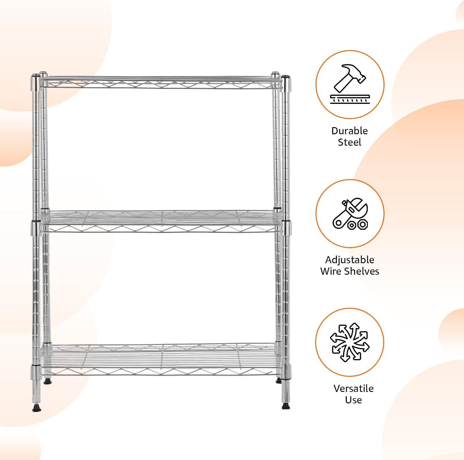 Amazon Basics 3-Shelf Adjustable Heavy Duty Steel Wire Rack Storage Shelving Organizer for Kitchen
