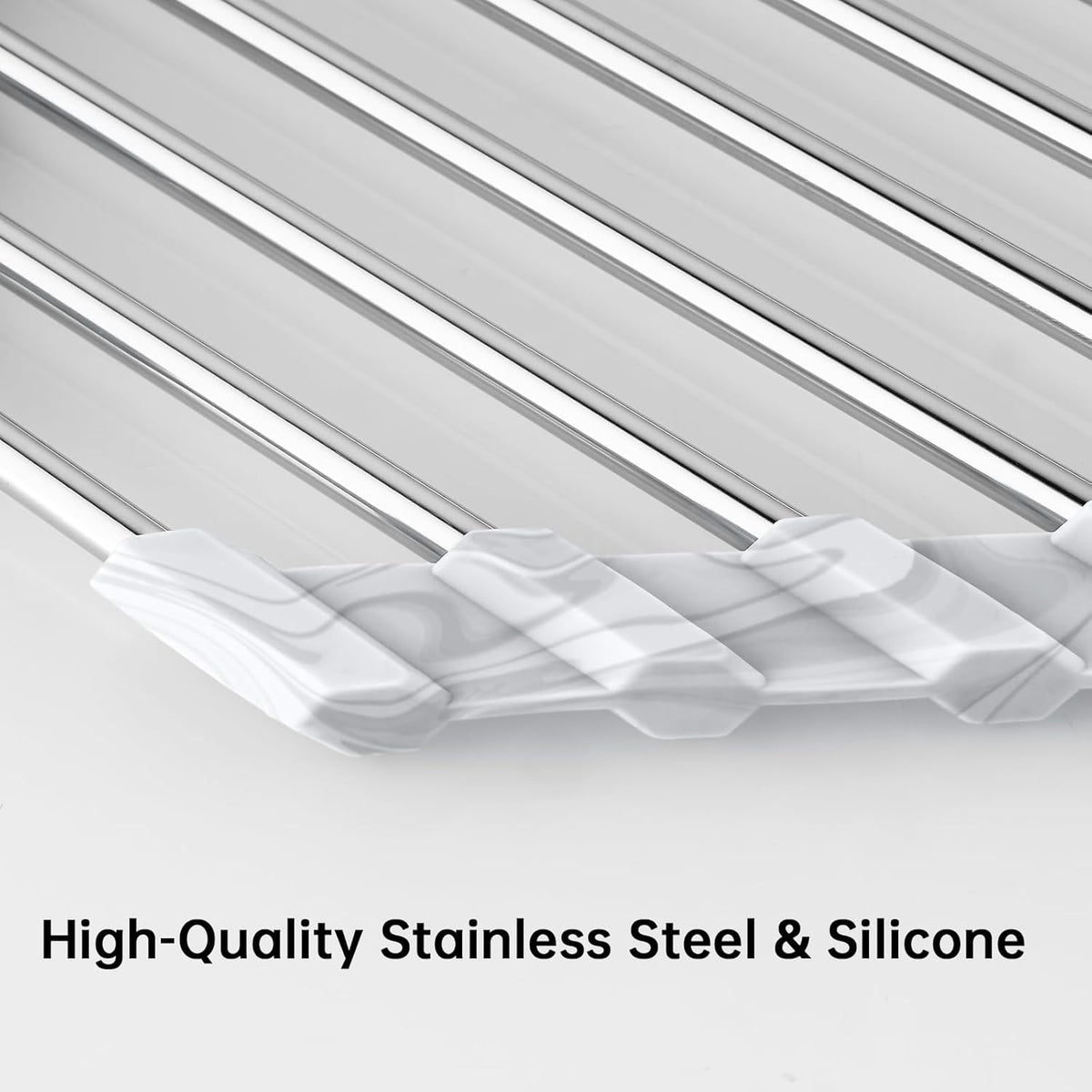 Tomorotec Marble Triangle Roll-Up Dish Drying Rack for Sink Corner - Small, Foldable, Stainless