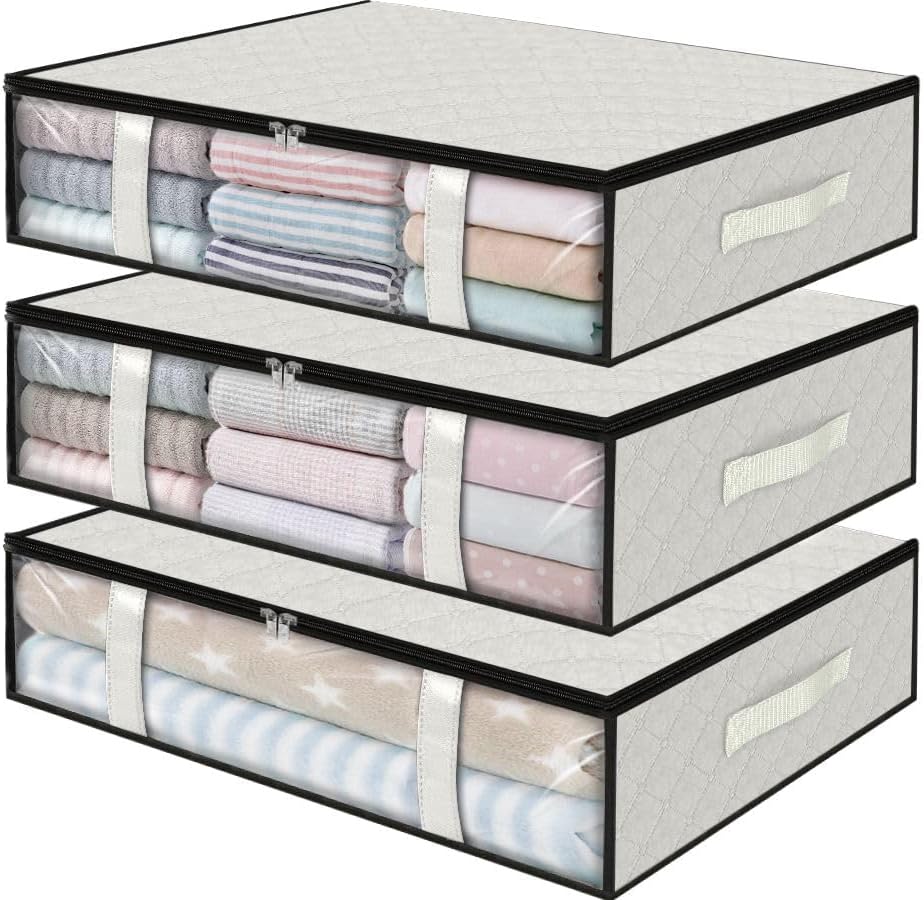 StorageRight Under Bed Storage Bins, 3-Pack 40L Foldable Fabric Storage Bags with Transparent