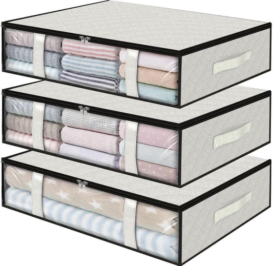 StorageRight Under Bed Storage Bins, 3-Pack 40L Foldable Fabric Storage Bags with Transparent