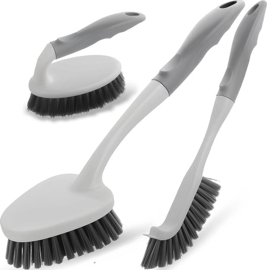 3 Pack Heavy Duty Scrub Brush Set for Household Use, Long Scrub Brush, Handheld Scrub Brush, and