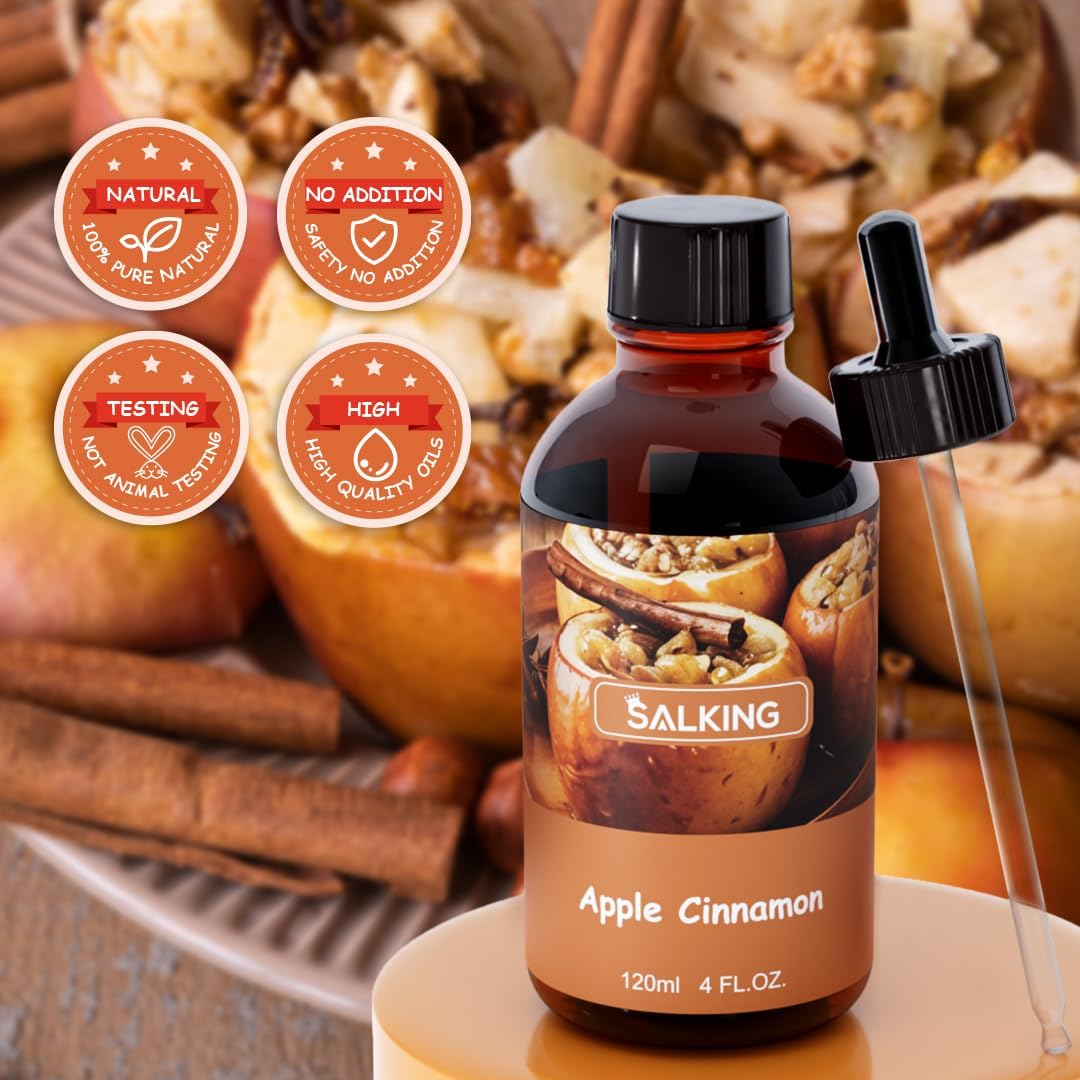 SALKING Apple Cinnamon Fragrance Oil, 120ml (4 Fl Oz) Premium Essential Oils for Diffuser, Candle