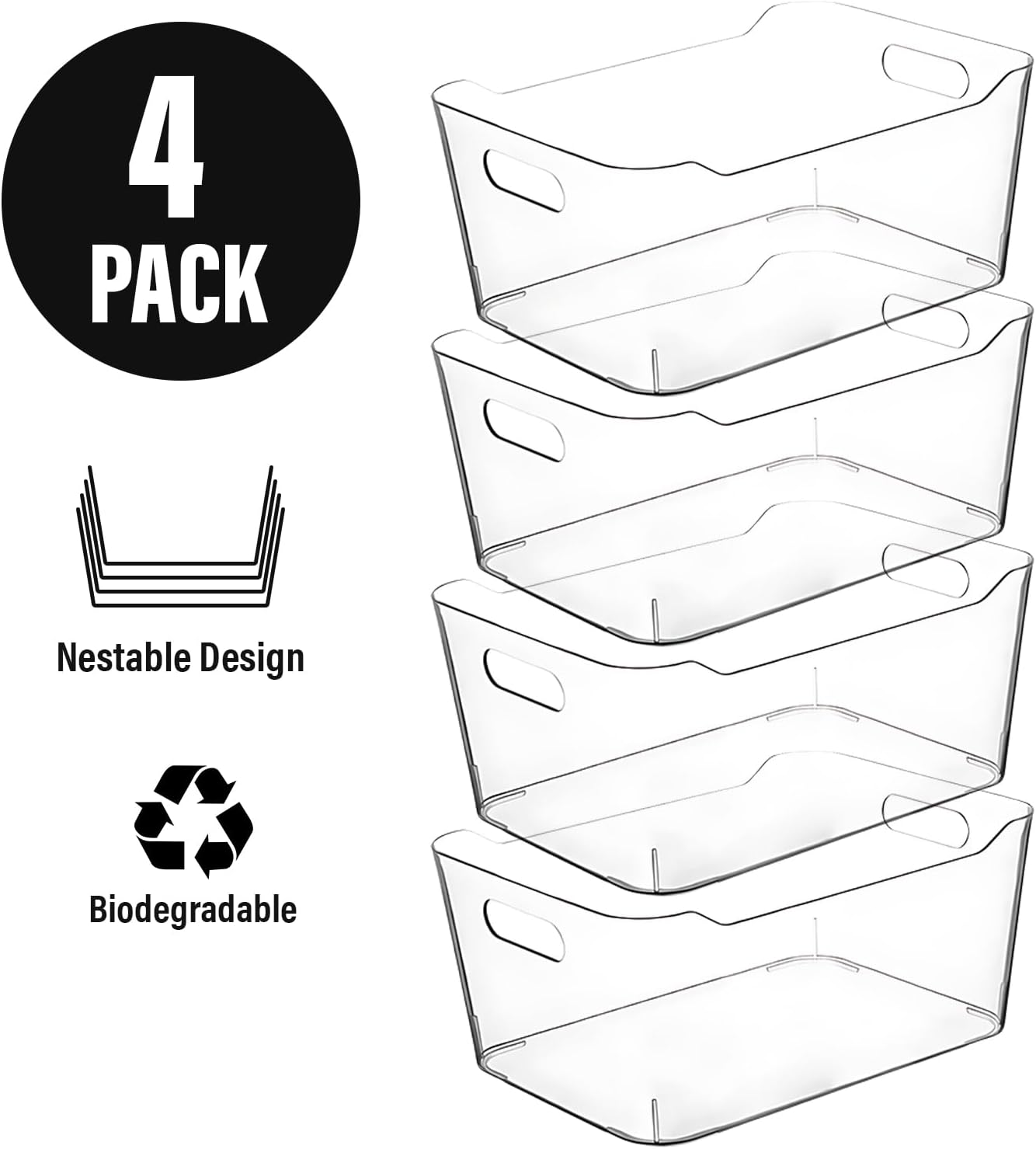 Clear Plastic Storage Bins for Kitchen Organization or Pantry Organizers and Storage, Freezer