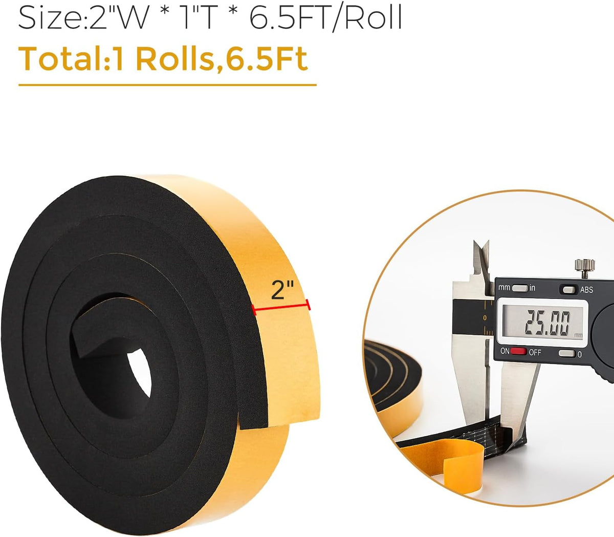 6.5 Feet Weather Stripping Door Seal, 2" Wide X 1" Thick Door Seal Strip High Density Foam Tape