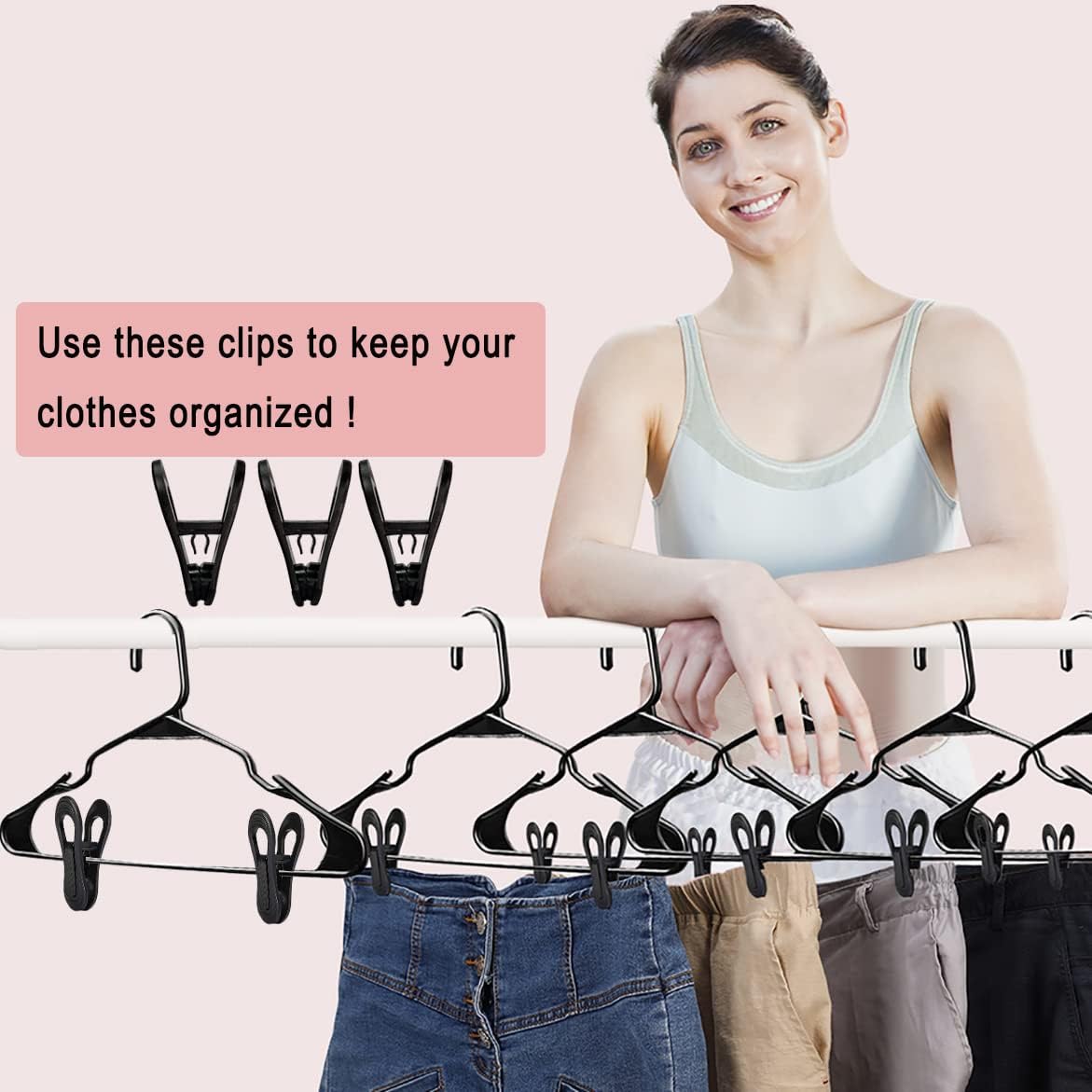 Black Hanger Clips 60 PCS, Multi-Purpose Plastic Clips Perfect for Plastic Hangers Velvet Hanger