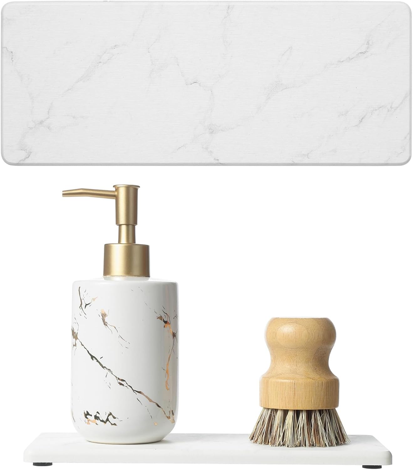 2PCS Diatomite Marble Tray Quick Drying Mat for Kitchen Counter, Water Absorbing Stone Vanity Caddy