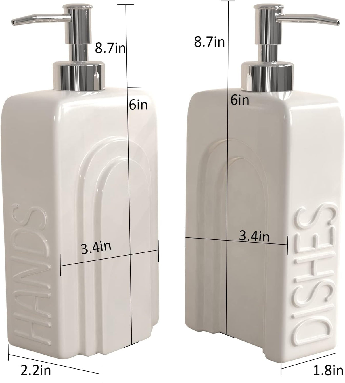 Soap Dispenser Set with Stainless Steel Pump, 2 Pack Ceramic Refillable Dish Soap and Hand Soap