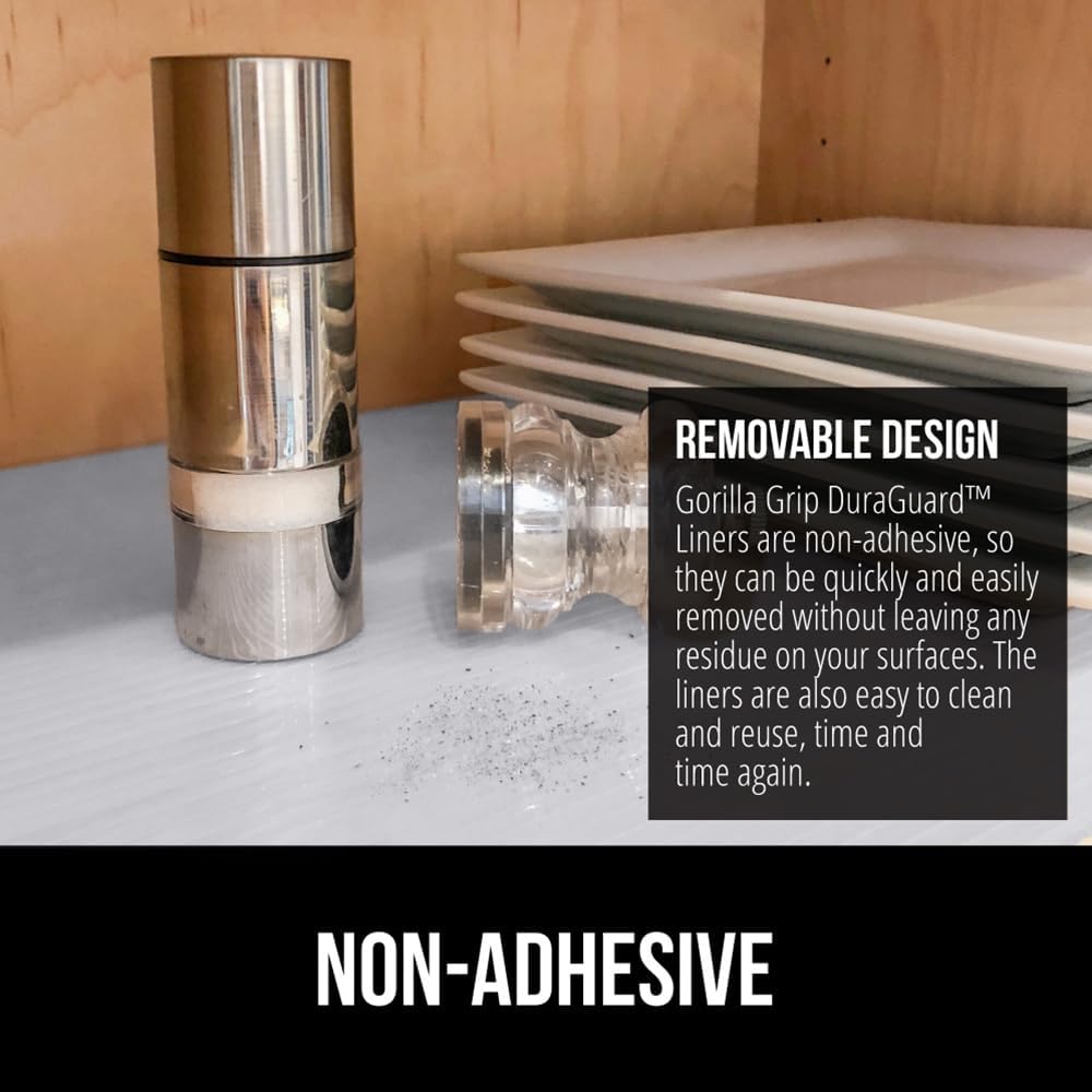 GORILLA GRIP DuraGuard Shelf Liner, Non-Adhesive Cabinet Liners for Kitchen Drawers, Shelves