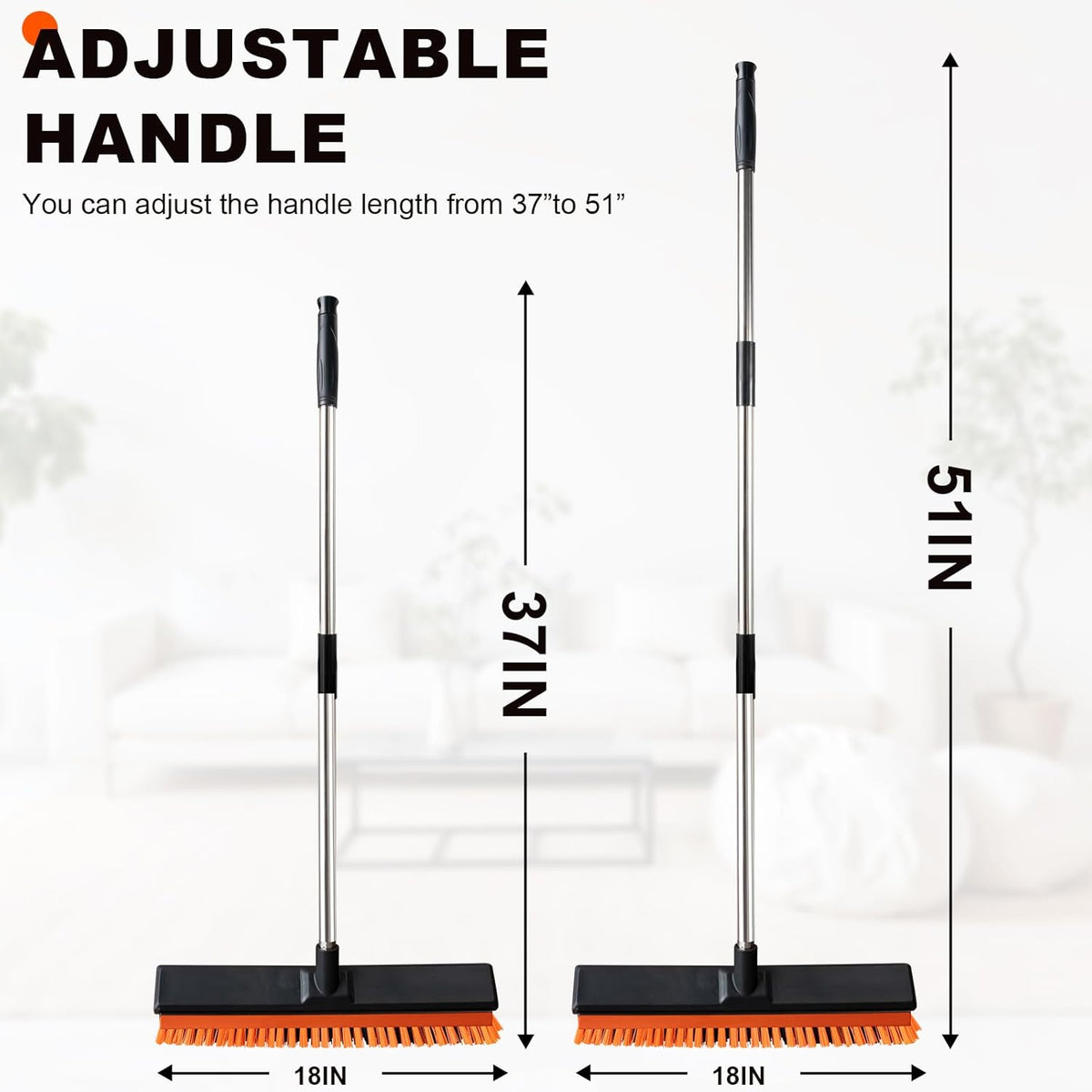 18" Push Broom Outdoor with Rubber Squeegee,Heavy Duty Broom Brush with Handle,Stiff Bristles for