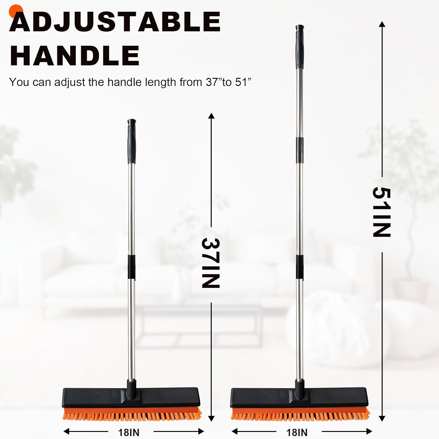 18" Push Broom Outdoor with Rubber Squeegee,Heavy Duty Broom Brush with Handle,Stiff Bristles for