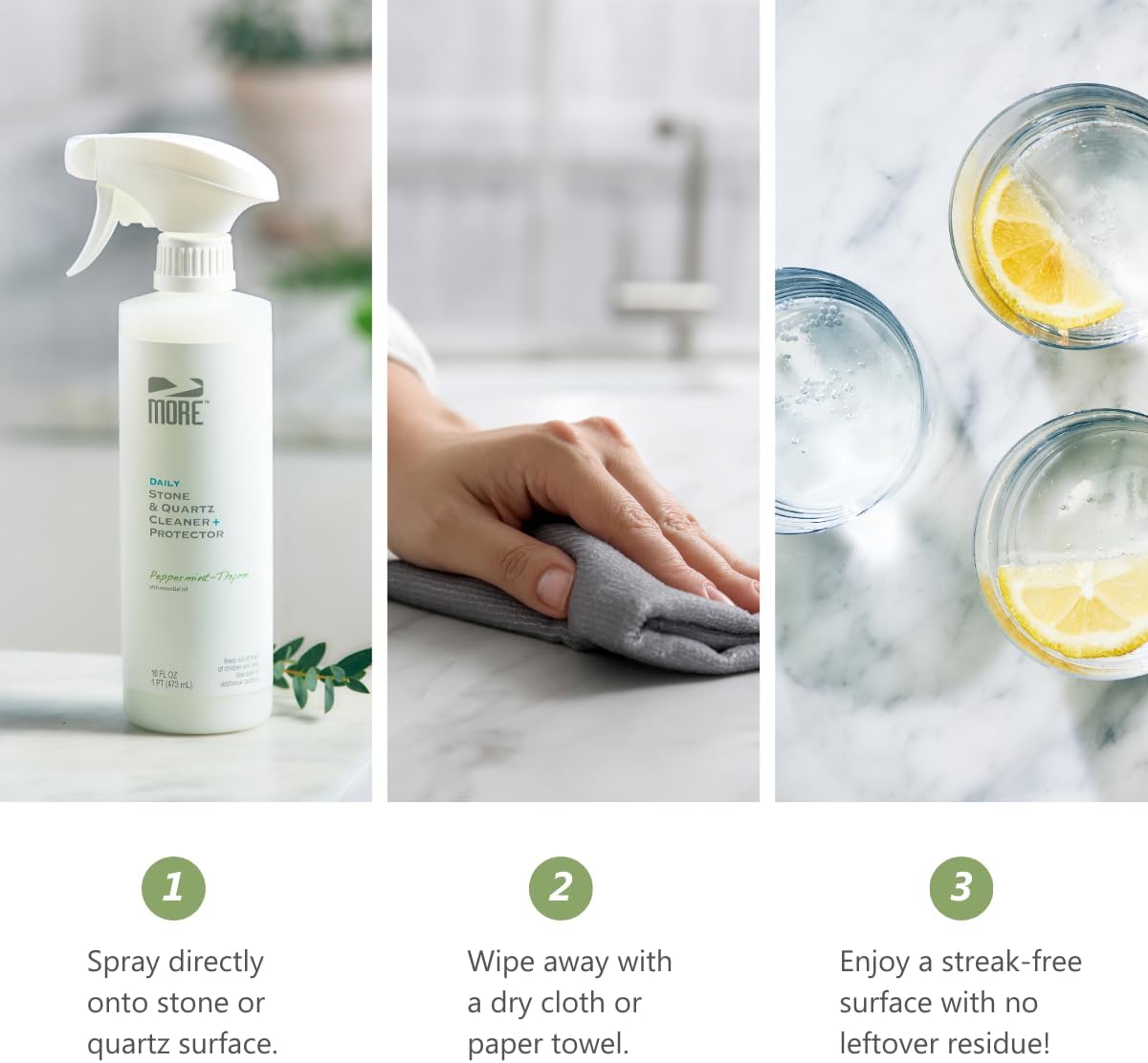 MORE Stone & Quartz Cleaner + Protector - Water Based Formula for Natural Stone and Quartz Surfaces