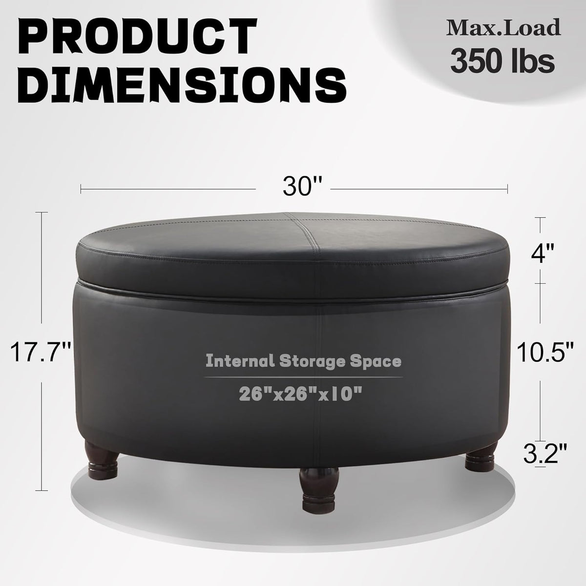 30-Inch Round Storage Ottoman, Modern Ottoman Coffee Table with Removable Top for Living Room