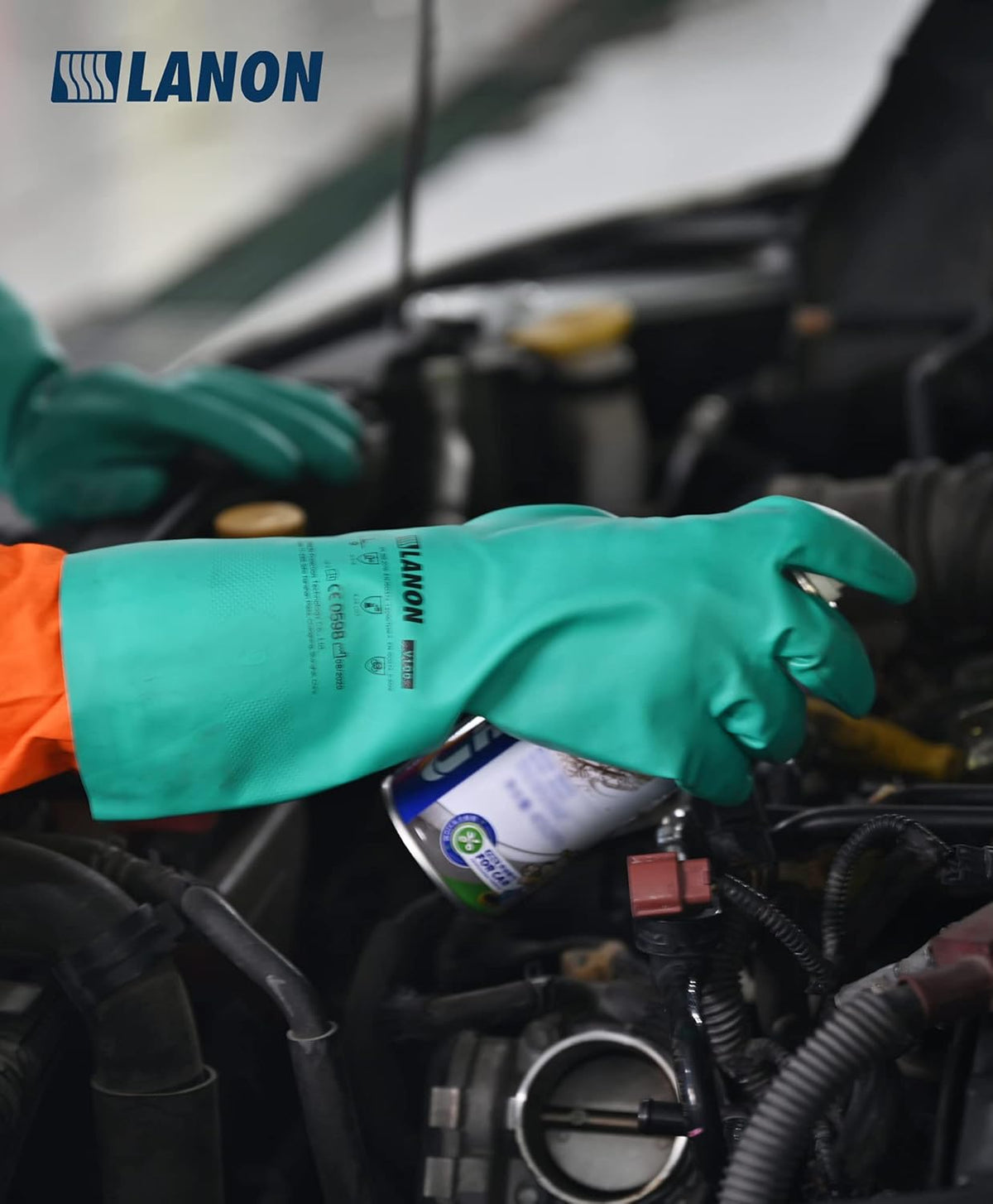 LANON 3 Pairs Nitrile Chemical Resistant Gloves, Reusable Heavy-Duty Rubber Gloves, Acid, Alkali &