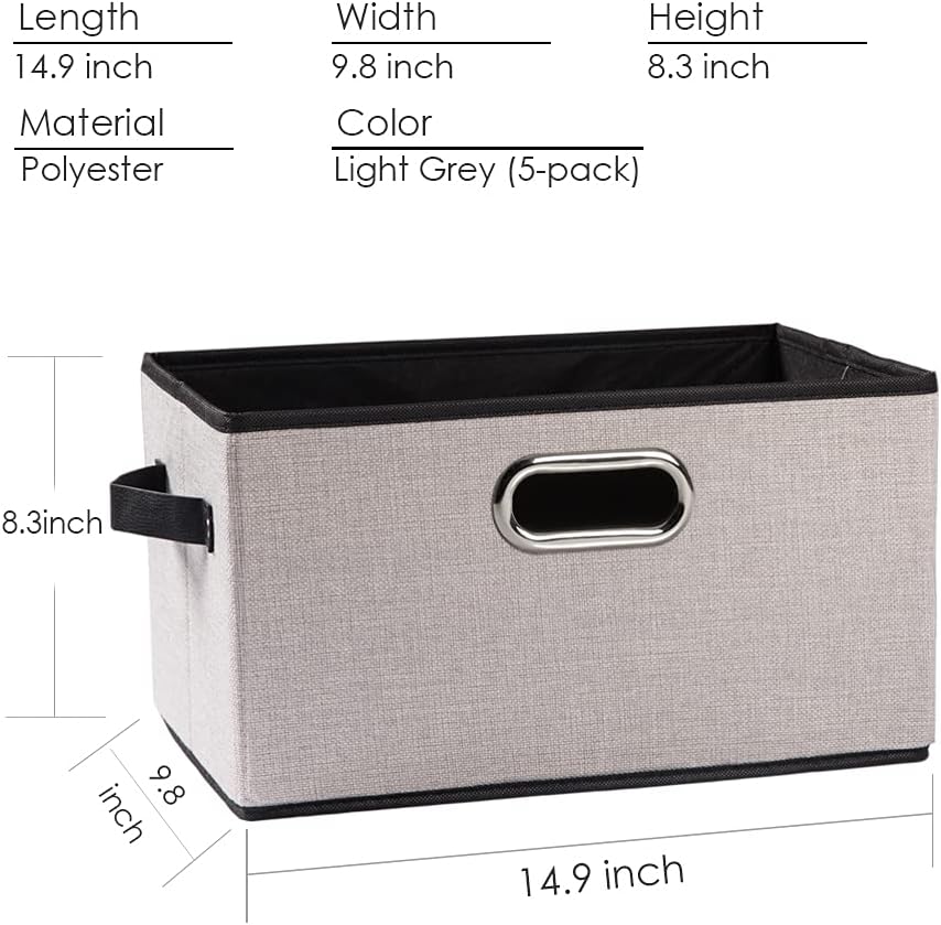 PRANDOM Large Fodable Storage Bins for Closet [5-pack] Decorative Linen Fabric Storage Bins Cubes