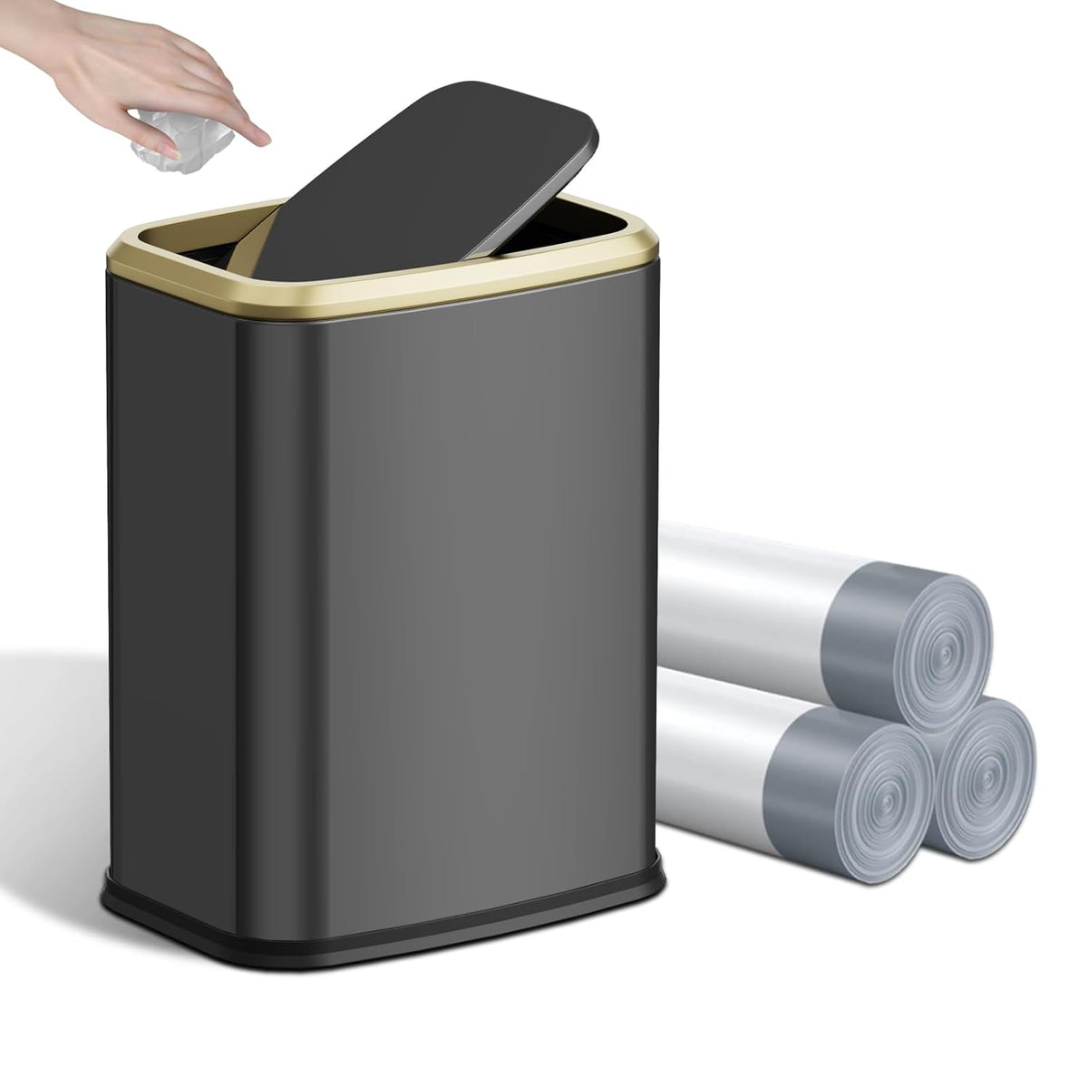 8L/2.1 Gal Small Bathroom Trash Can with Lid, Swing-Top Rectangular Waste Bin, Stainless Steel