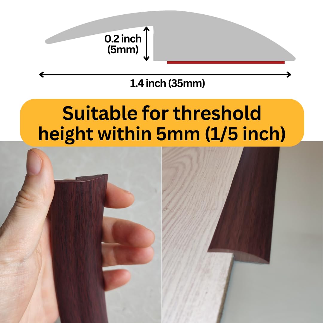 1/5 inch Height Floor Transition Strip, Self Adhesive Carpet Wood Tile Vinyl Flooring Laminate
