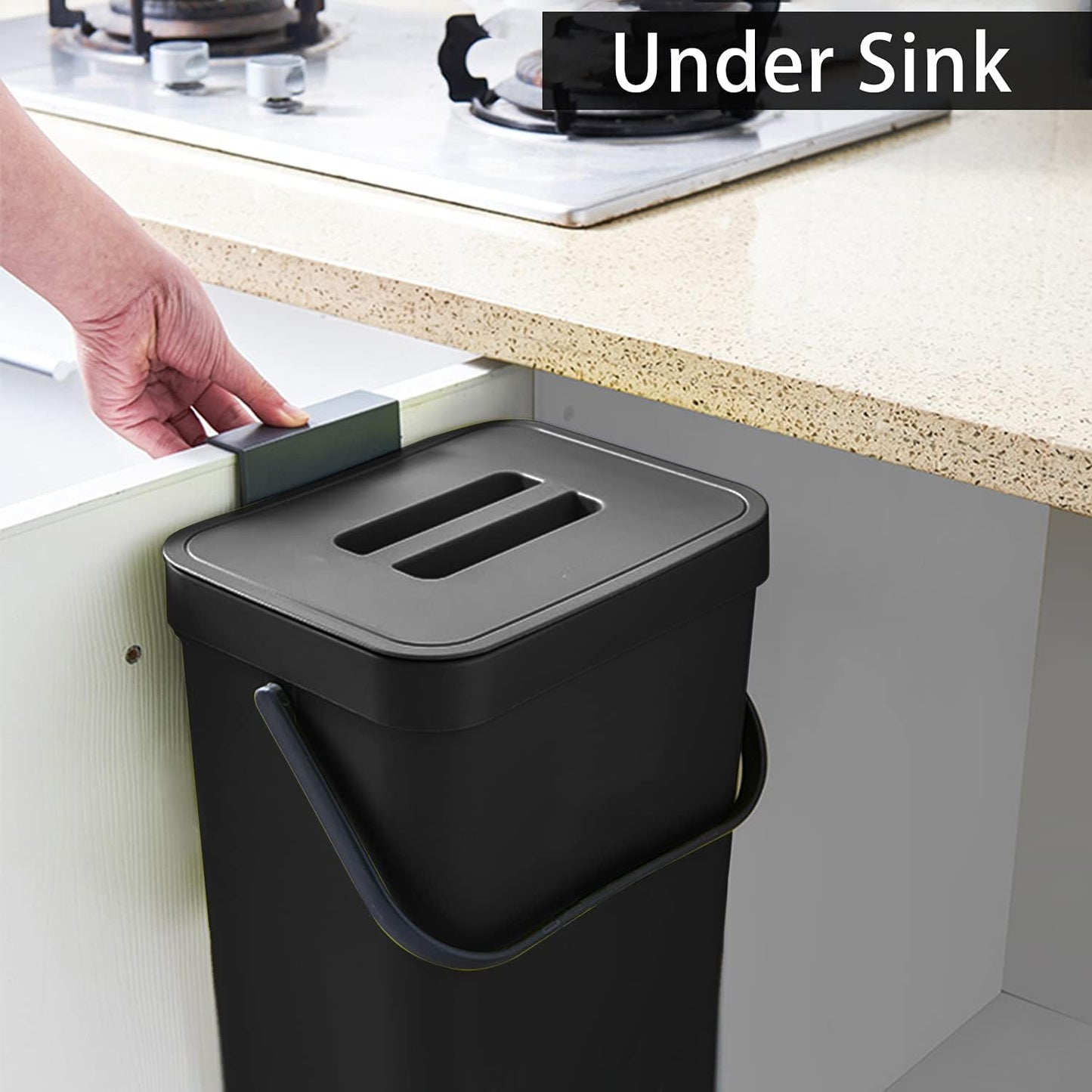 stonespace Under Sink Trash Can，Kitchen Compost Bin, Diaper Pail, 3.2 Gallon/12L Hanging Garbage