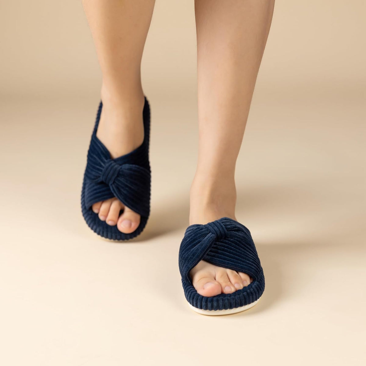 Chantomoo Slippers for Women Memory Foam House Bedroom Corduroy Bow Crossbands Slide Slipper Shoes