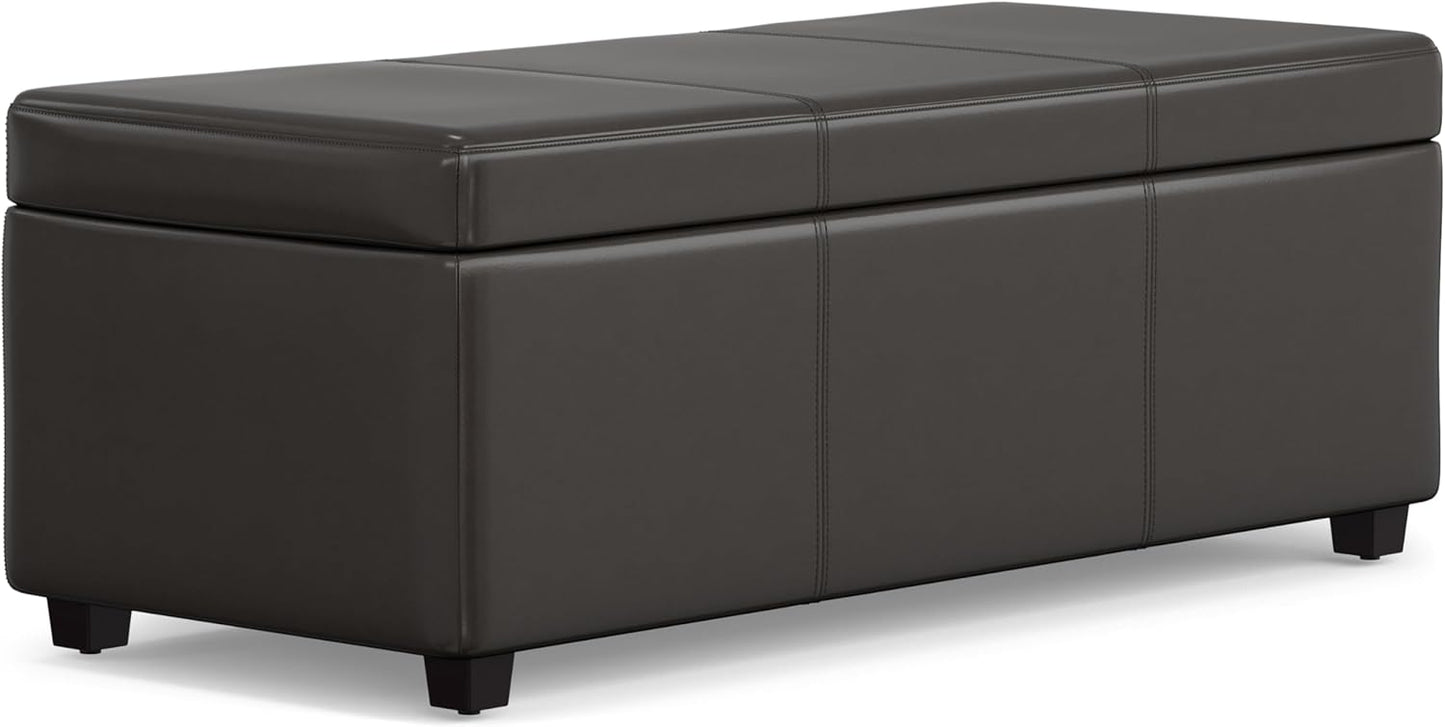 SIMPLIHOME Avalon 44 inch Wide Contemporary Rectangle Lift Top Rectangular Storage Ottoman in