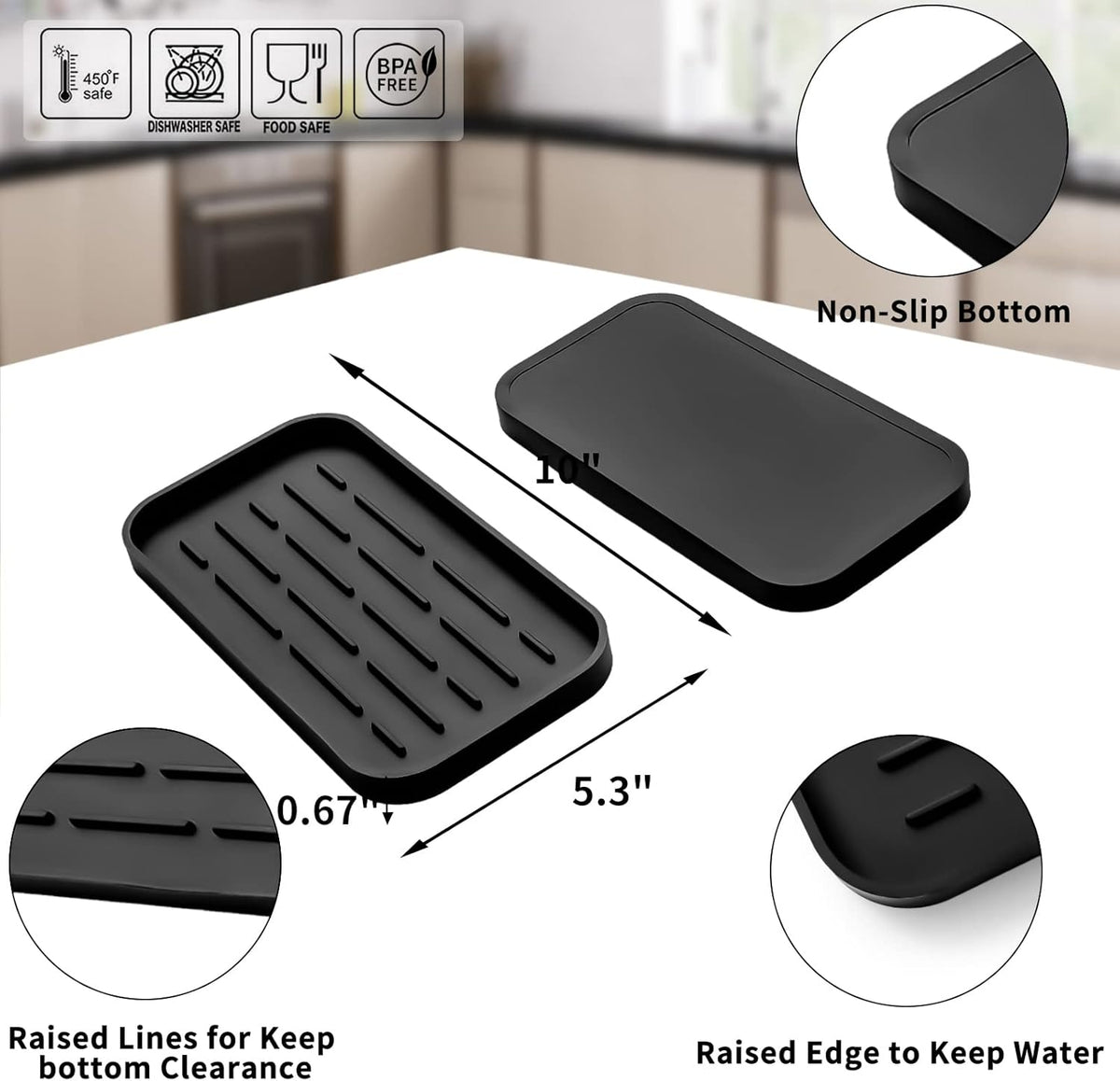 Silicone Kitchen Sink Organizer Tray for Multiple Usage,Eco-Friendly Sponges Holder for Kitchen