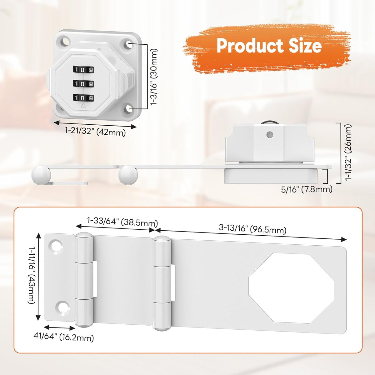 90 Degree 3-Digit Combination Cabinet Lock, Zinc Alloy Keyless Folding Hasp Lock Latch, Password