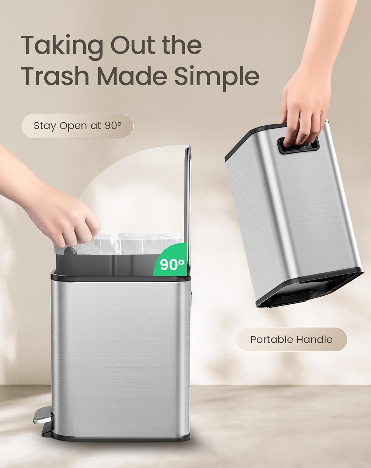 Cesun Small Bathroom Trash Can with Lid Soft Close, Step Pedal, 5 Liter / 1.3 Gallon Stainless
