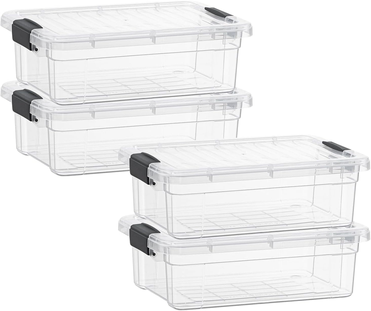 Superio Storage Bins with Lids- 4 Pack, 7.4 Qt Clear Boxes for Organizing, Stackable Plastic