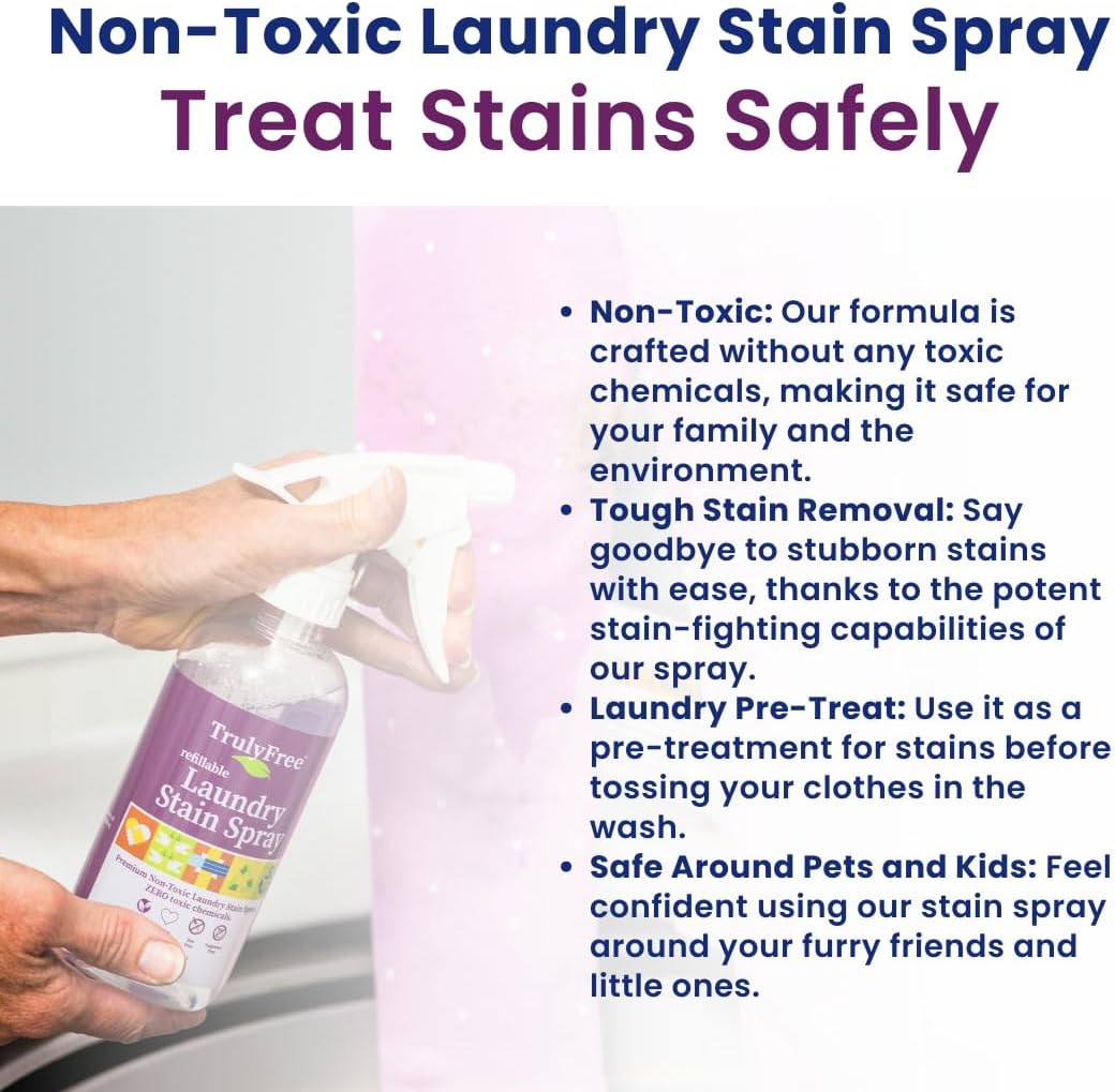 Truly Free Laundry Stain Remover Spray for Clothes - Removes Tough, Dried-In Stains on Whites &