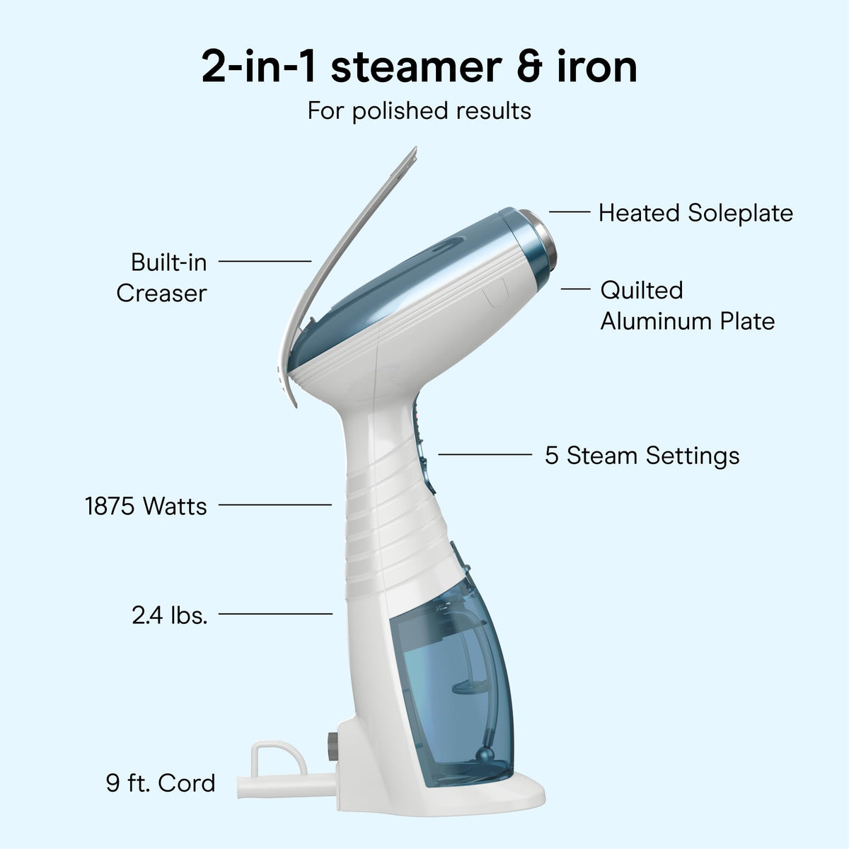 Conair Handheld Garment Steamer for Clothes, Turbo ExtremeSteam 1875W Fabric Clothes Steamers, Hand