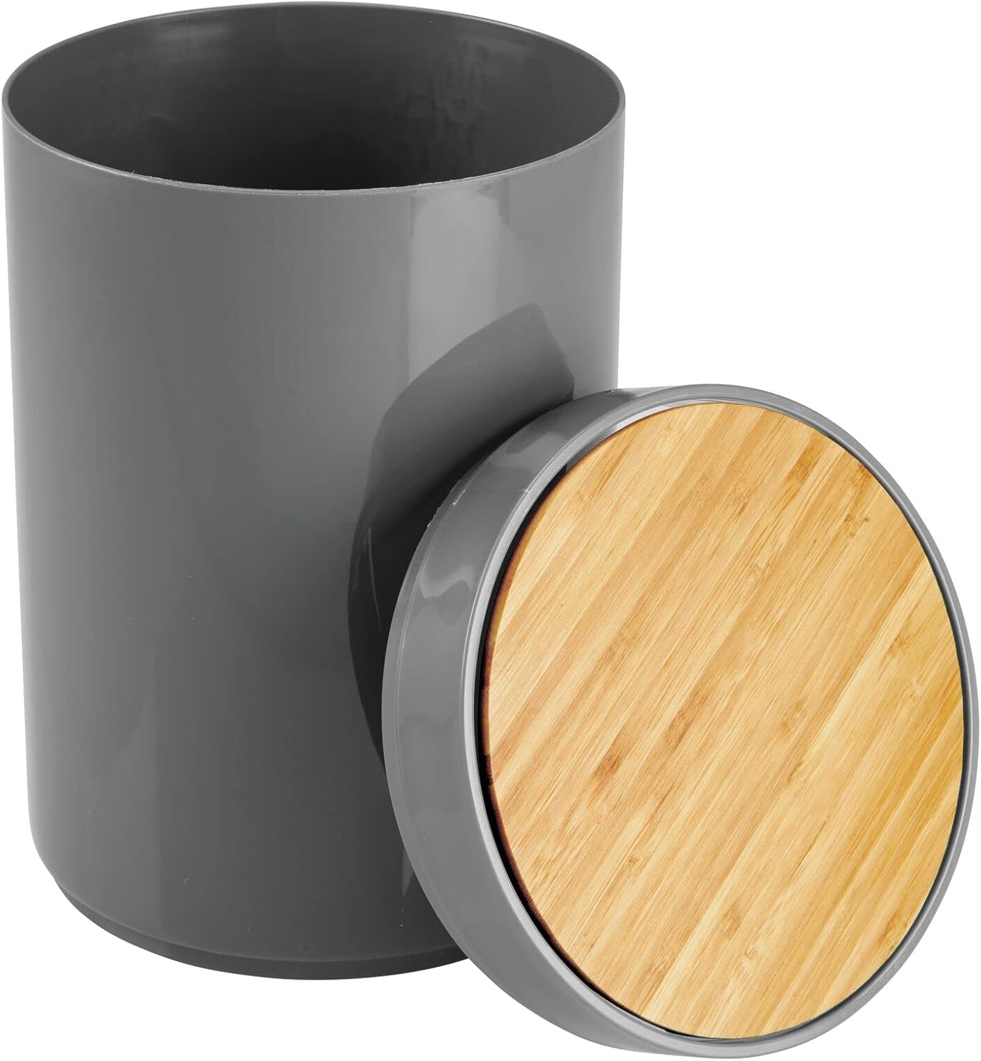 mDesign Plastic Round Trash Can Small Wastebasket - Garbage Bin Container with Swing-Close Lid