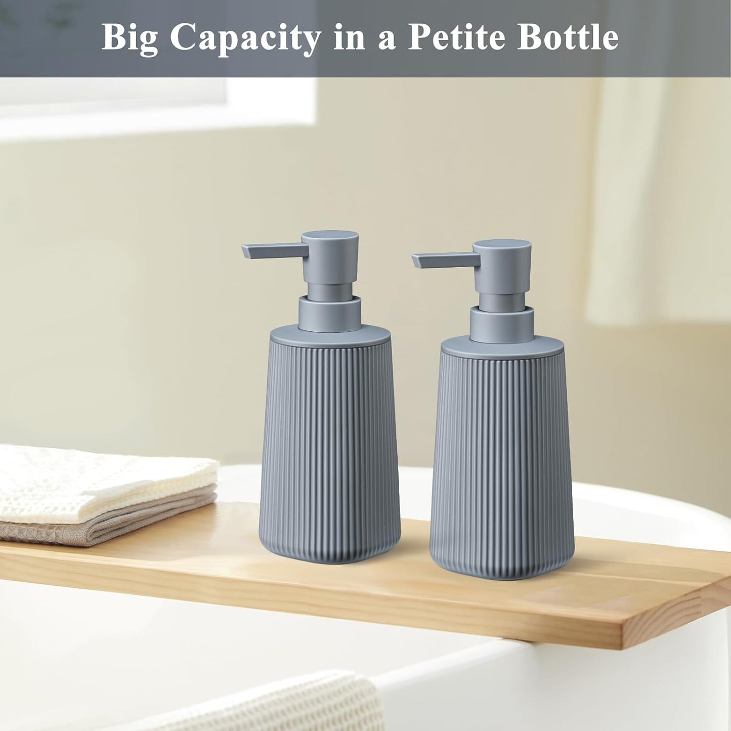 Gray Hand Soap Dispenser with No Rust Pump for Bathroom and Kitchen Countertops Refillable Striped