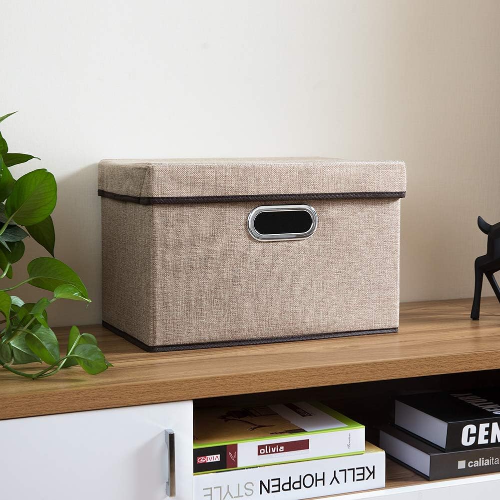 PRANDOM Collapsible Storage Cubes with Lids [3-Pack] Jute Fabric Foldable Storage Boxes Organizer
