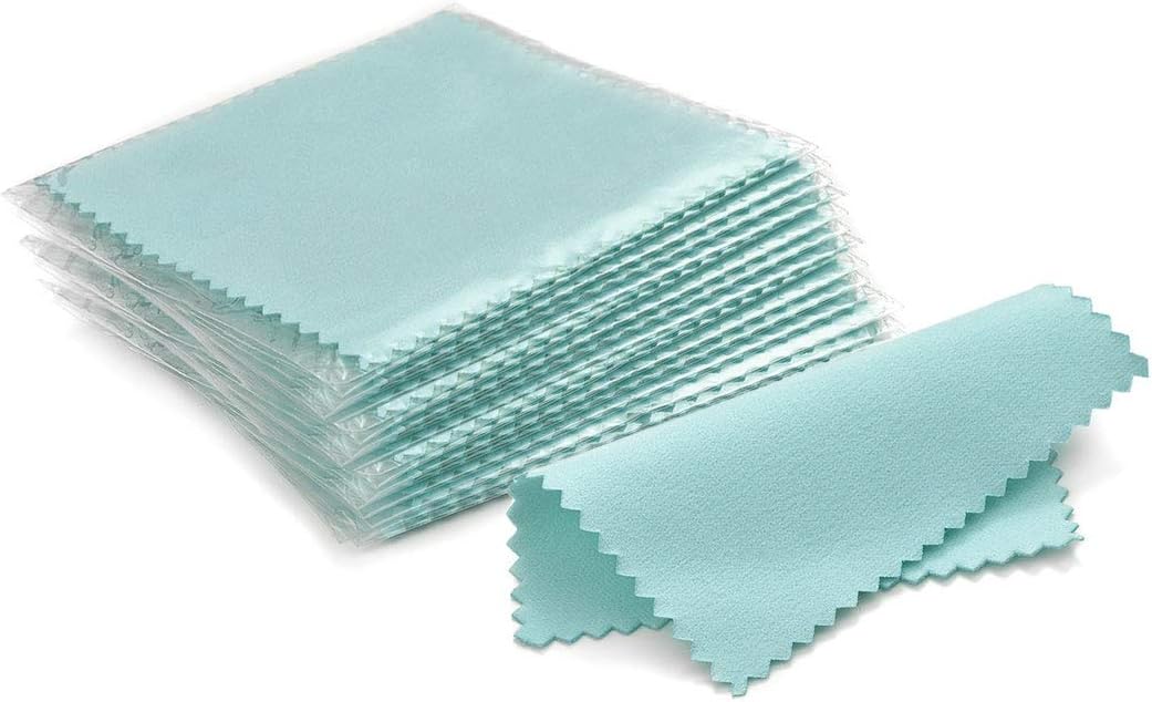 SEVENWELL 50pcs Jewelry Cleaning Cloth Mediumturquoise Polishing Cloth for Sterling Silver Gold