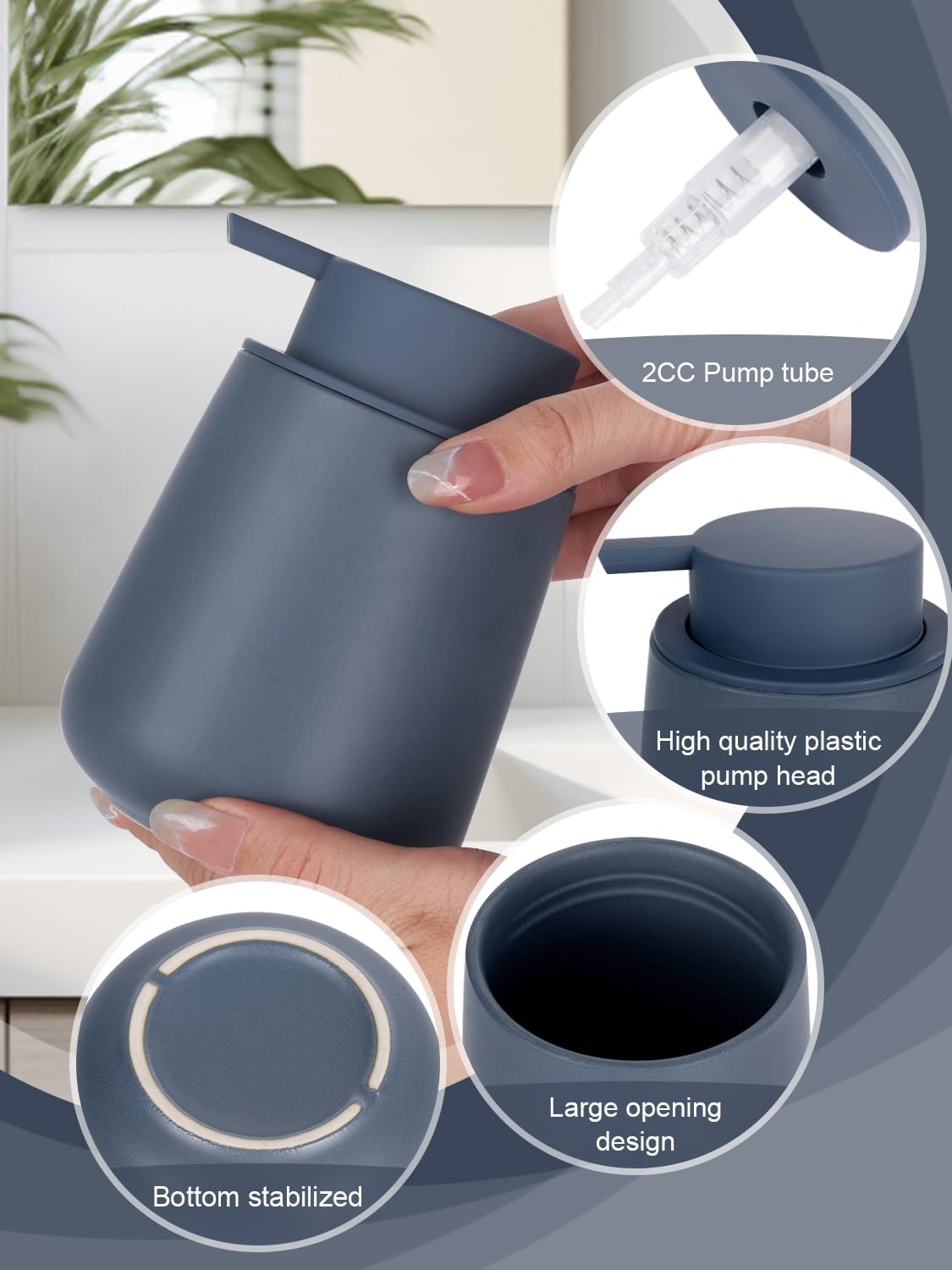 INGOFIN Ceramic Lotion Dispenser - 12oz Refillable Liquid Hand Soap Dispenser Bathroom, Modern Dish