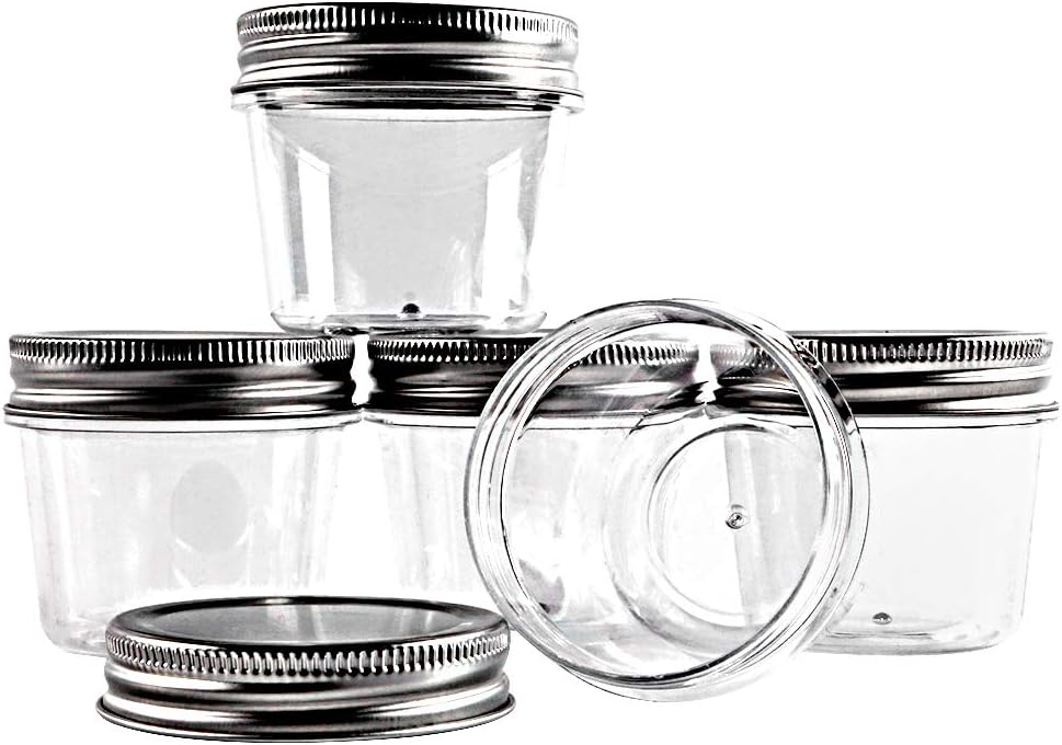 novelinks 4 oz Clear Plastic Jars with Screw-On Lids – Reusable Round Containers for Slime, Food