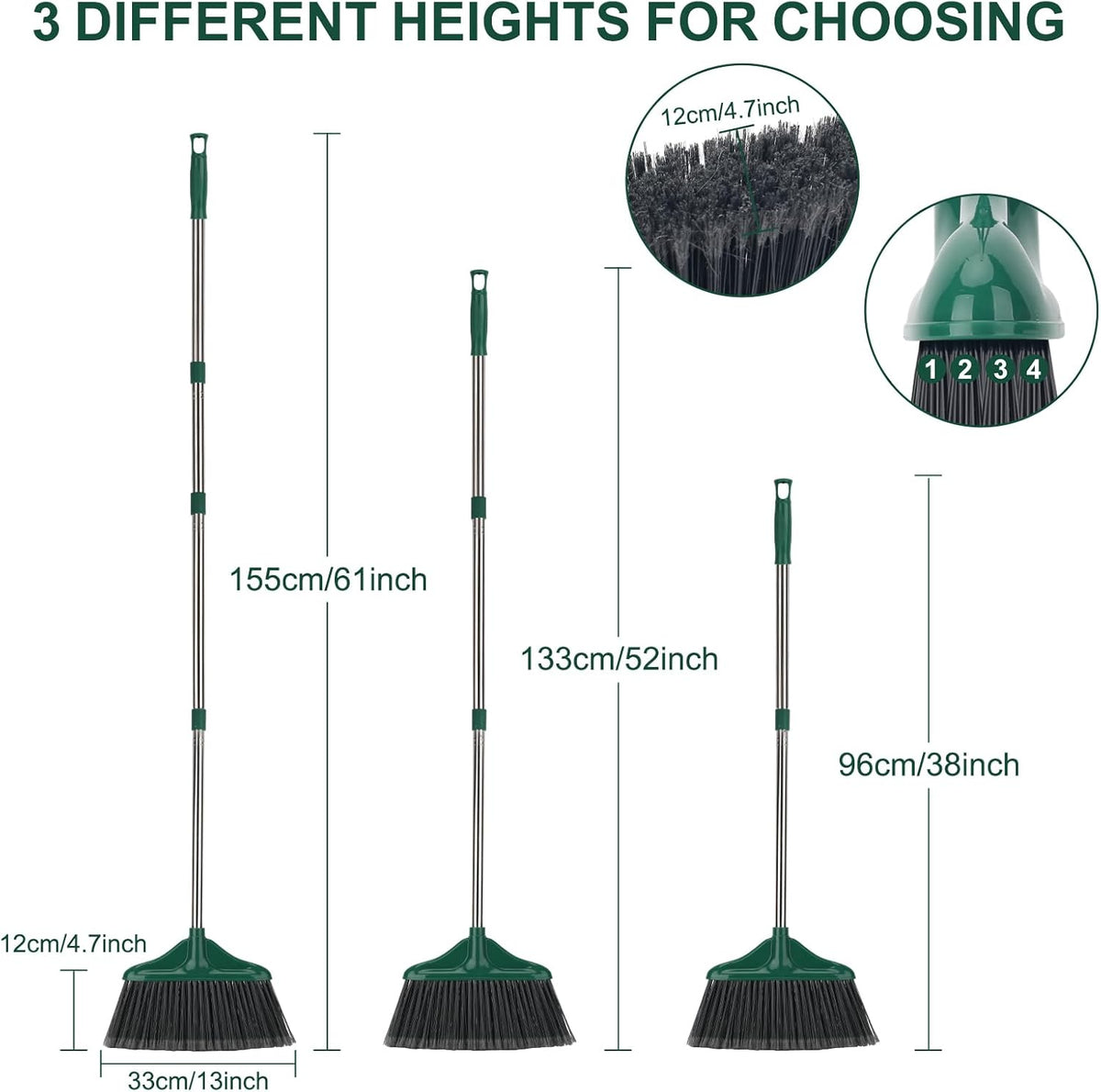 4 PCS Heavy Duty Broom Outdoor/Indoor Commercial Broom with 61" Long Handle,Perfect for Home Garage