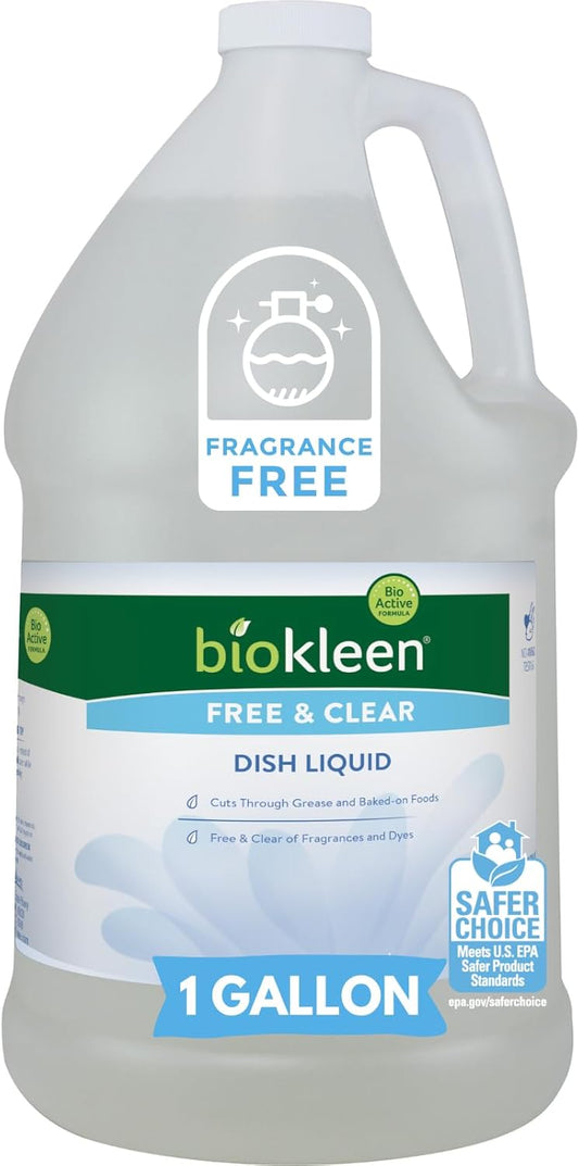 Biokleen Free & Clear Dish Soap - Dish Liquid, Dishwashing Cleaner, Eco-Friendly, Non-Toxic