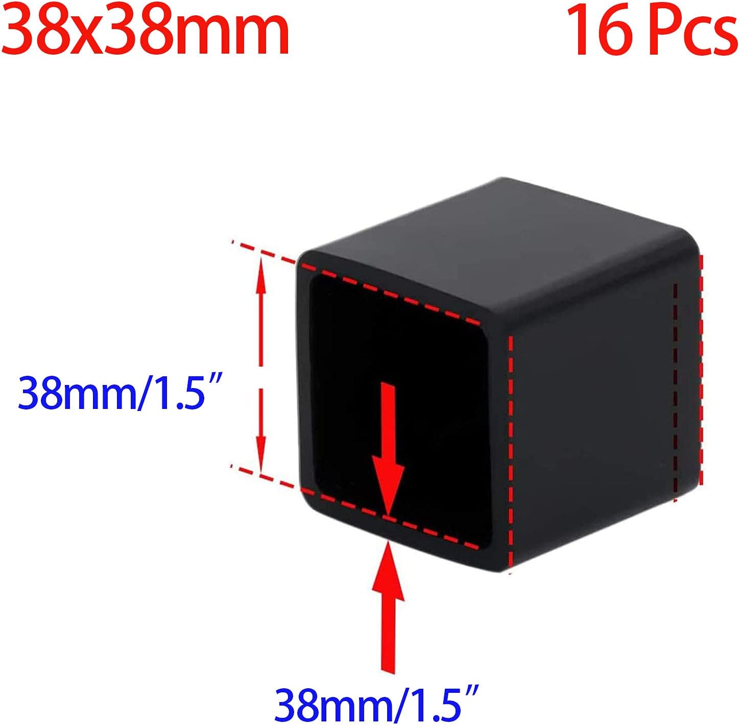 16 Pcs Black Square Anti-Slip Rubber Leg Tips Chair Leg Caps Furniture Floor Protectors Chair Table