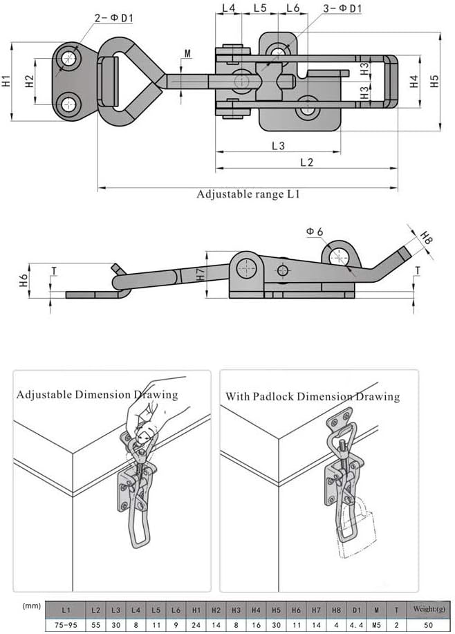 Adjustable Latch Buckle Cabinet Boxes Lever Handle Toggle Catch Latch Lock,Silver,Adjustable
