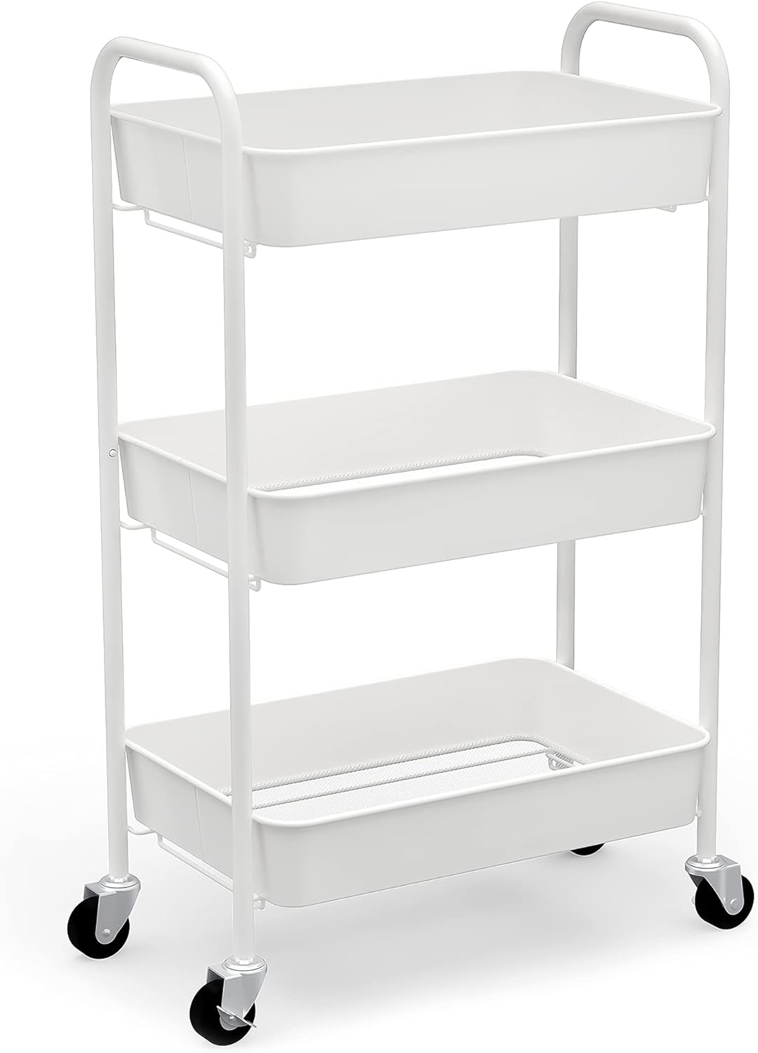 CAXXA 3-Tier Rolling Metal Storage Organizer - Mobile Utility Cart Kitchen Cart with Caster Wheels