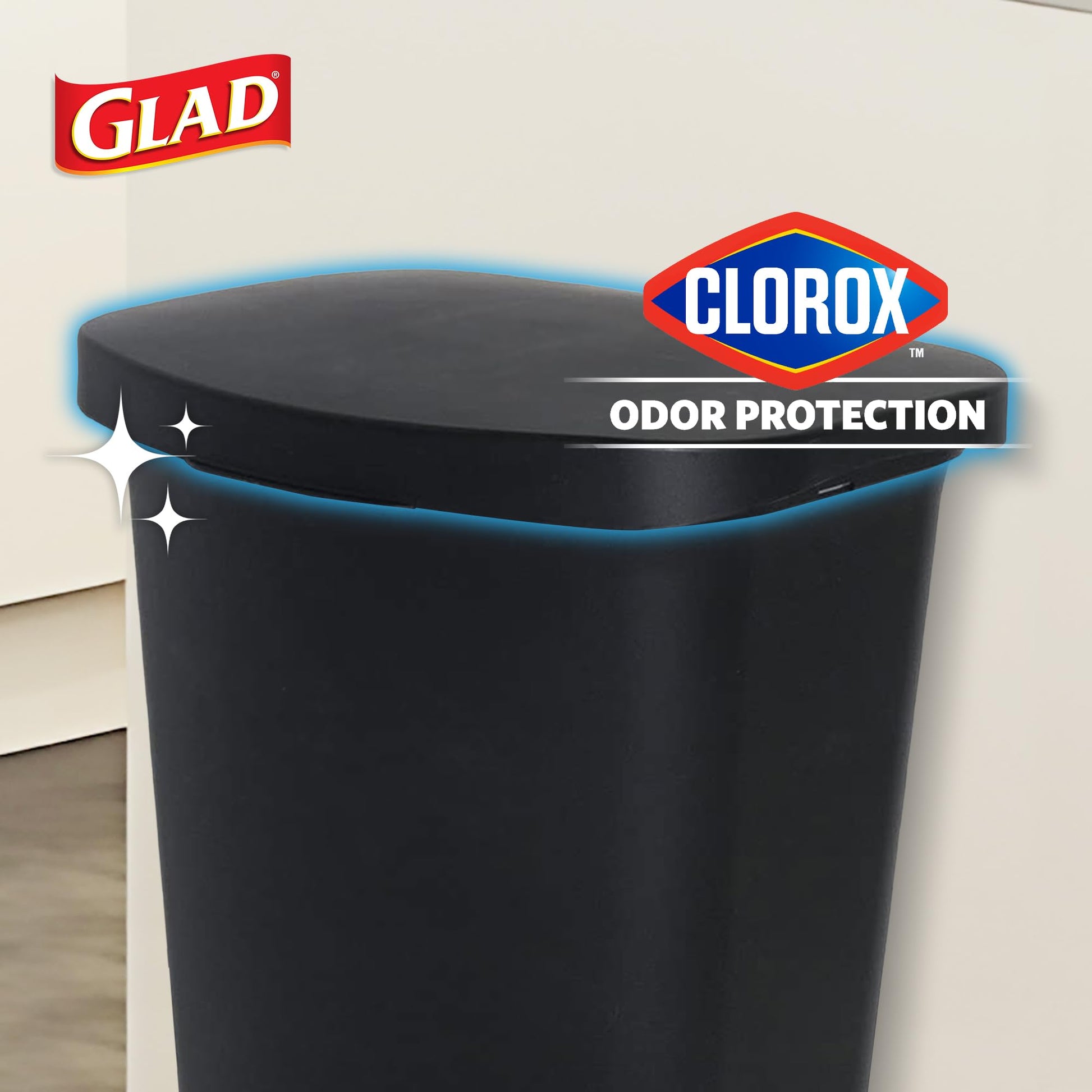 Glad Trash Can with Clorox Odor Protection | Plastic Bin, 13 Gal, Black
