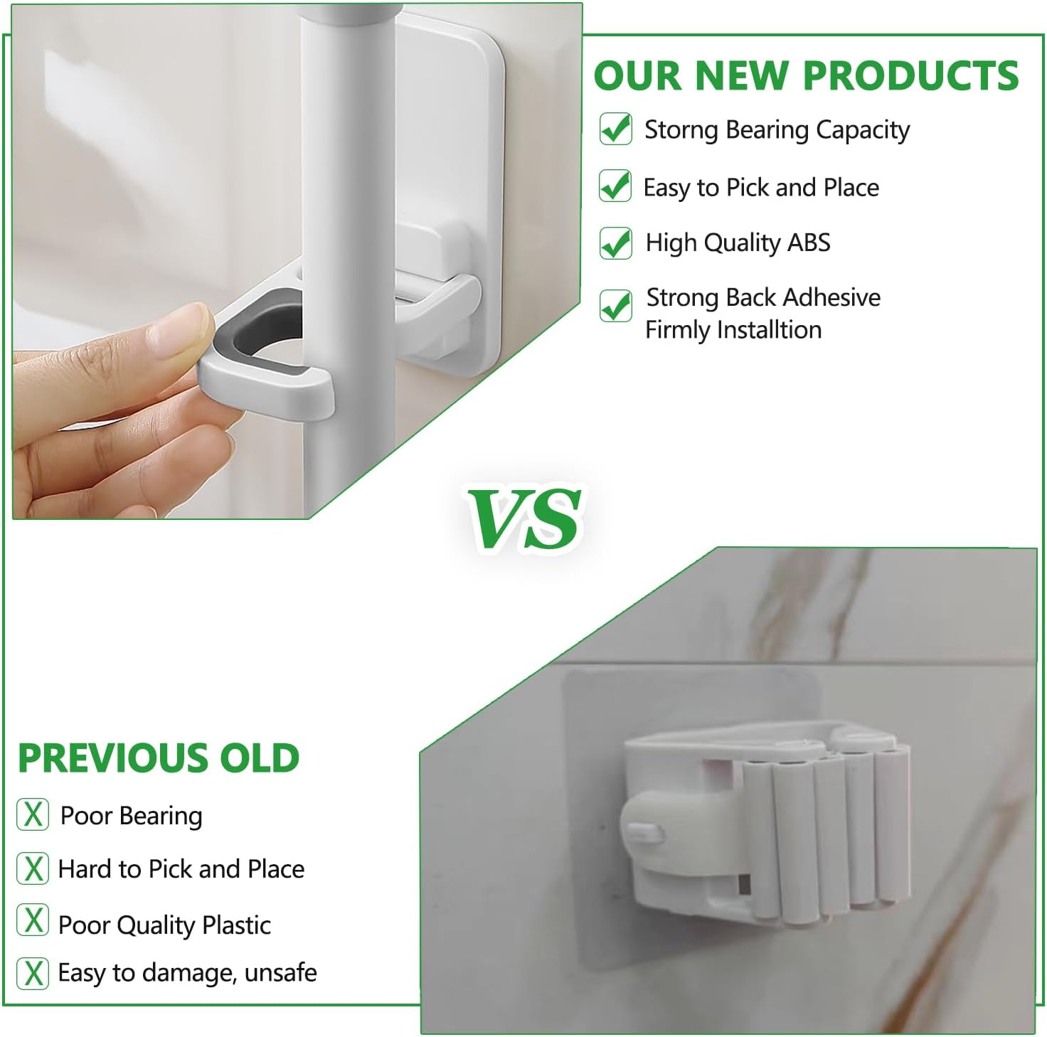 6 pack Broom Holder Wall Mount Mop Holder Broom and Mop Gripper Self Adhesive Peel and Stick